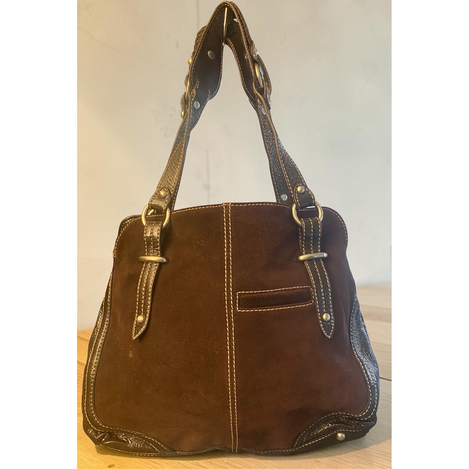 The Sak Satchel Brown Suede & Patent Leather Shoulder Bag