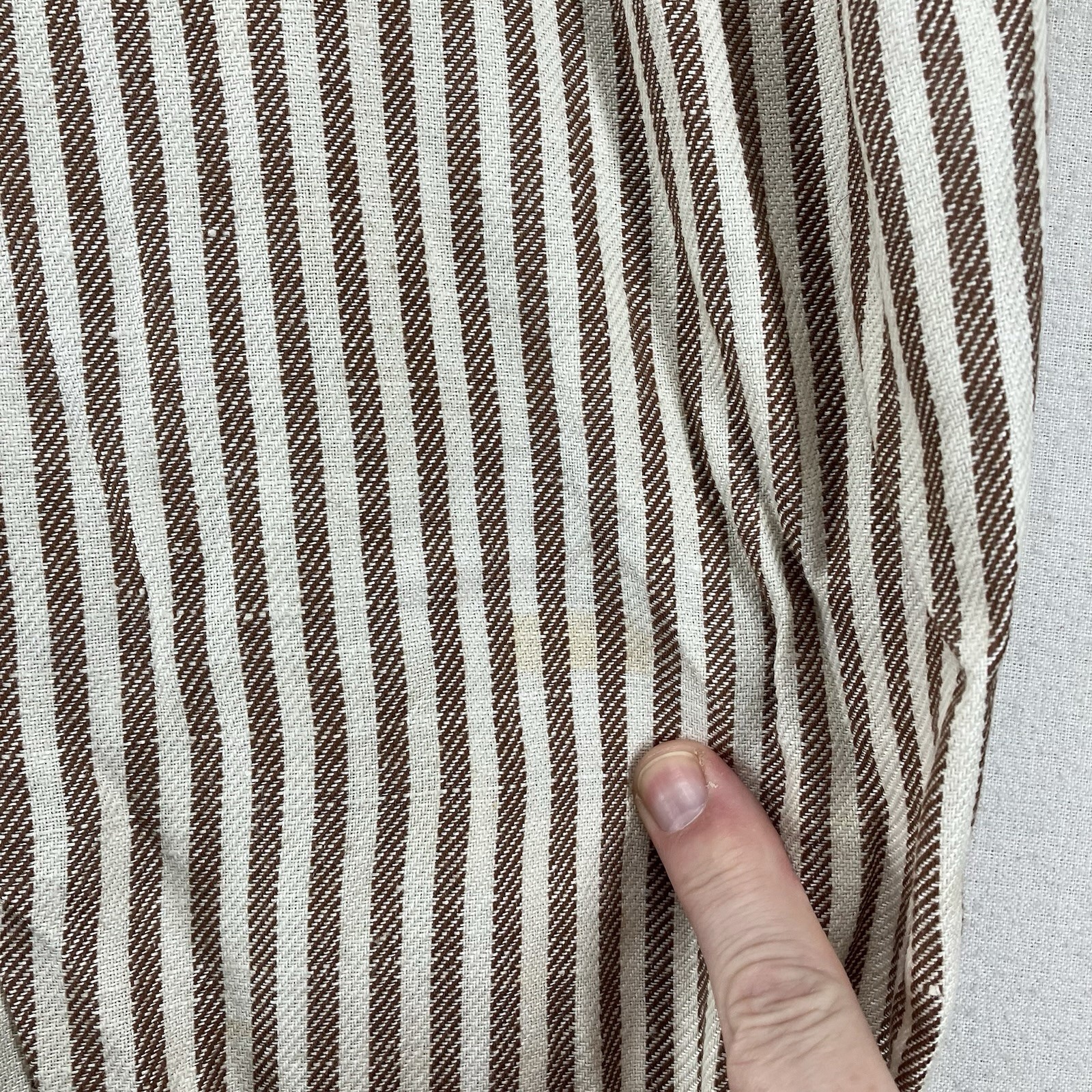 Vintage Women’s Linen Blend Paper Bag Waist Pleated Pants Beige Brown Striped 12