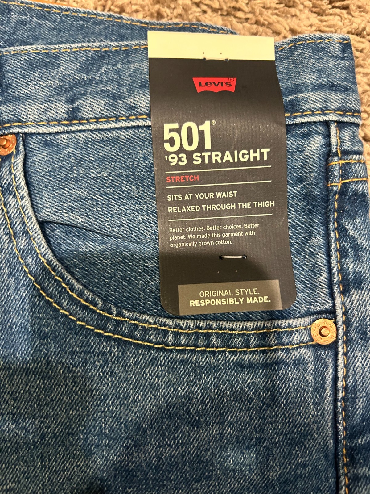 Levi’s Premium 501 ’93 Straight Jeans Blue WStretch Men’s Sizes NWT RT$98 0263