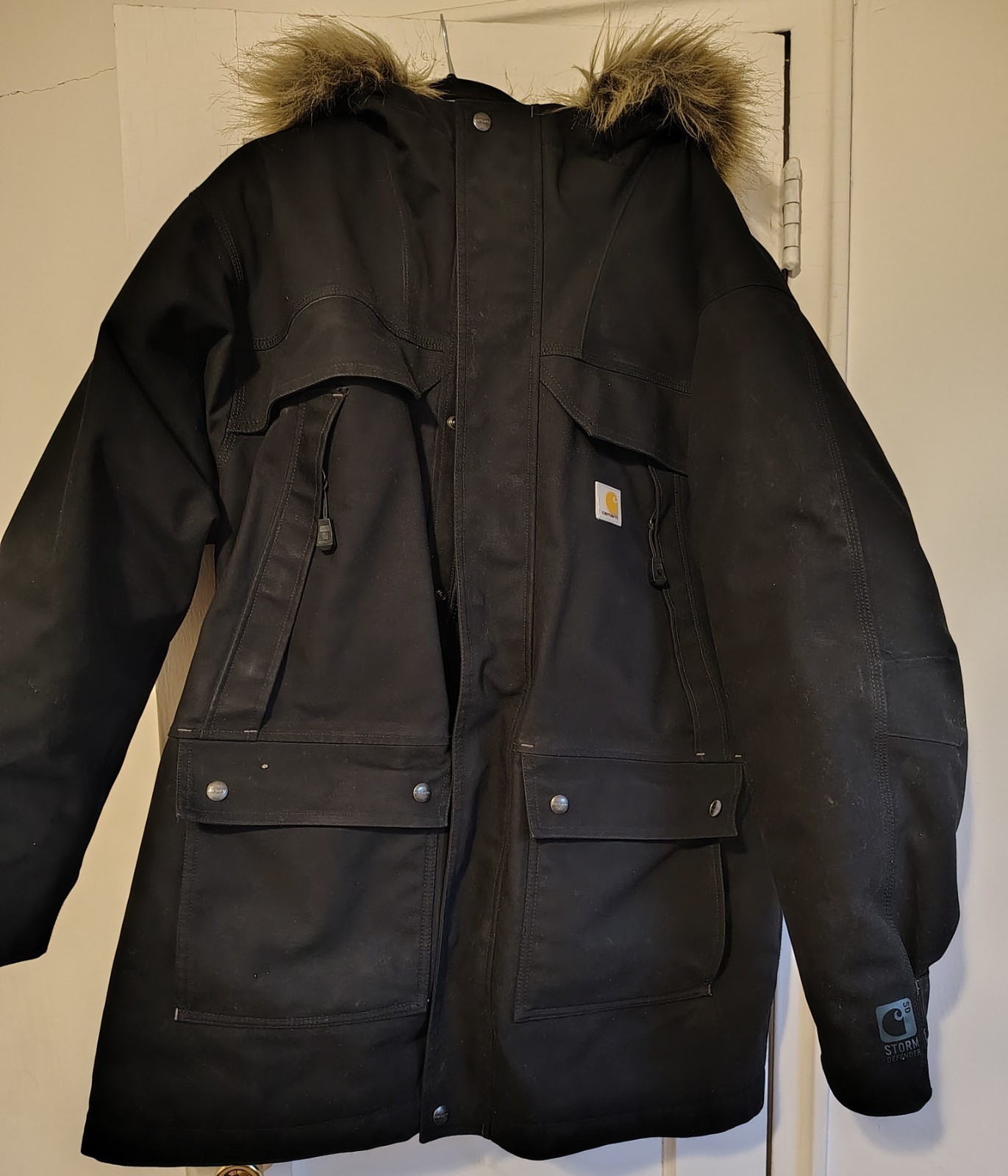 Carhartt Mens Insulated Parka Jacket Hooded Winter Workwear Coat Size L Black