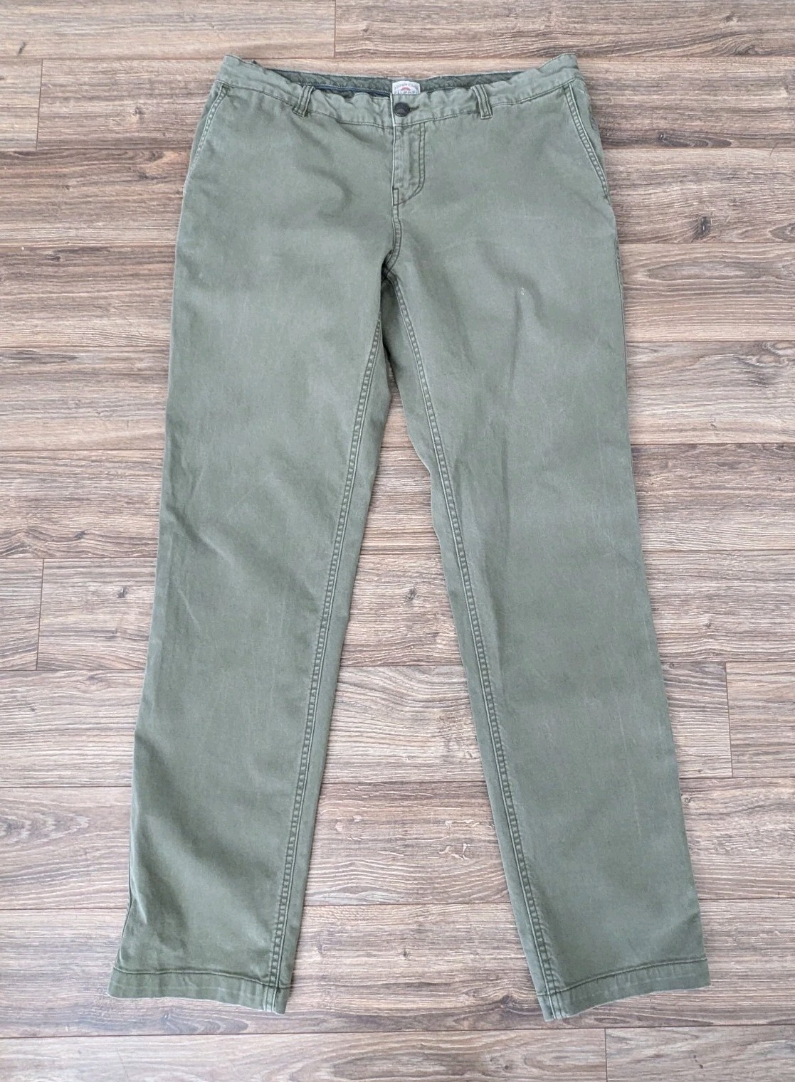 Faherty Twill Pants Mens Washed Green Cotton Flat Front – 34×33 Read!