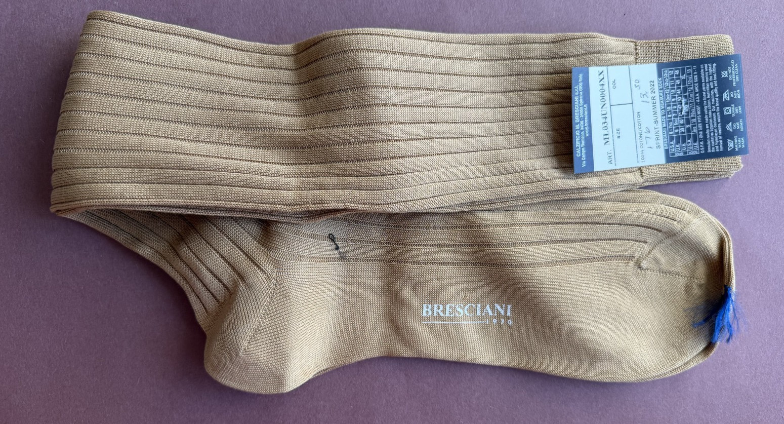 Spring/Summer 2022 Men’s Bresciani Socks NWT Cotton Tan Ribbed Solid
