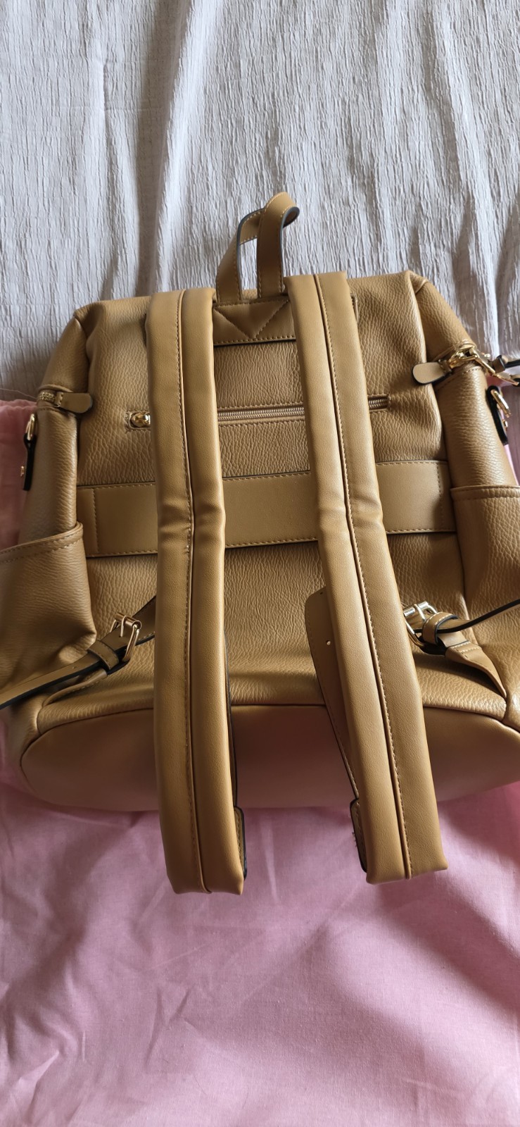 Poppy And Peonies Commuter Backpack In camel Color
