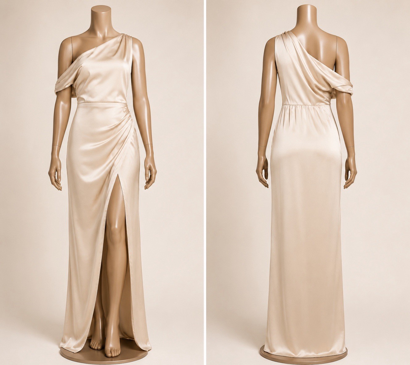 Show Me Your Mumu Jodie Dress Womens XXS Champagne Luxe Satin Lined Side Slit