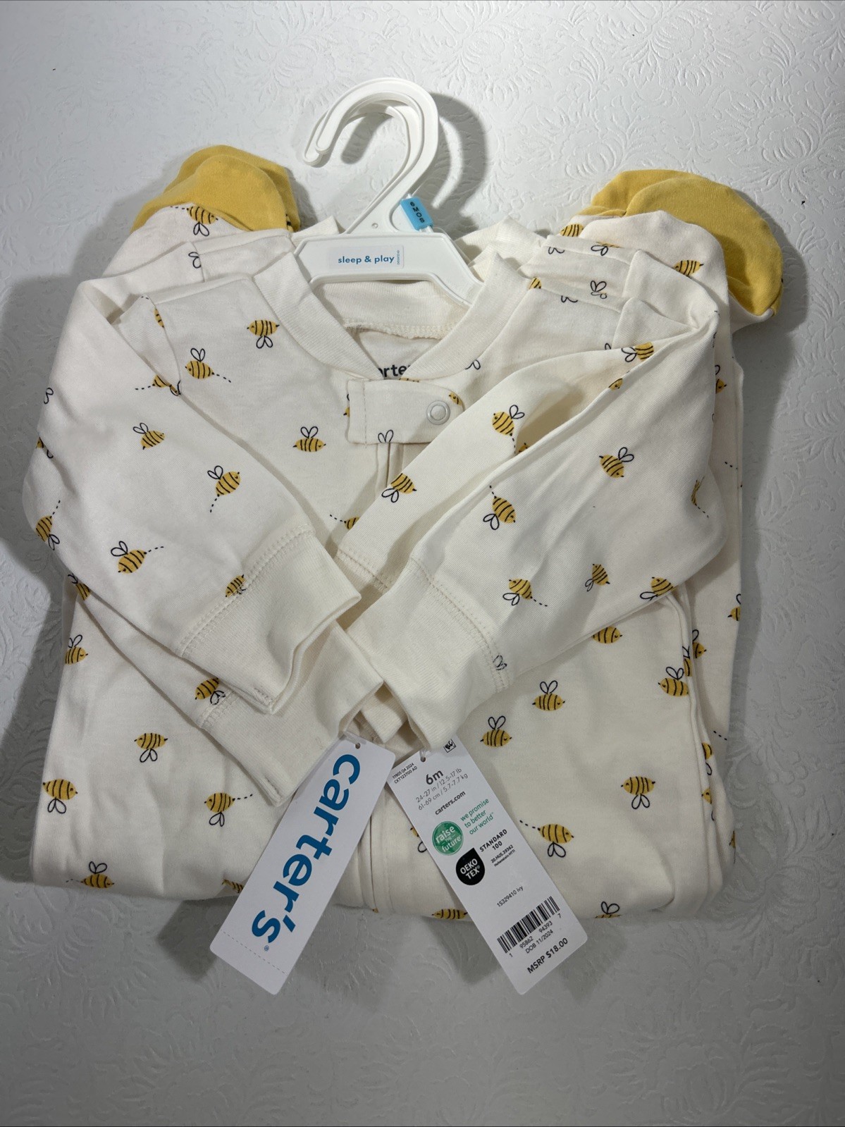 Baby Carters Bumble Bee 2-Way Zip Sleep & Play Size 6 mths w/ Footies Sleeper X2