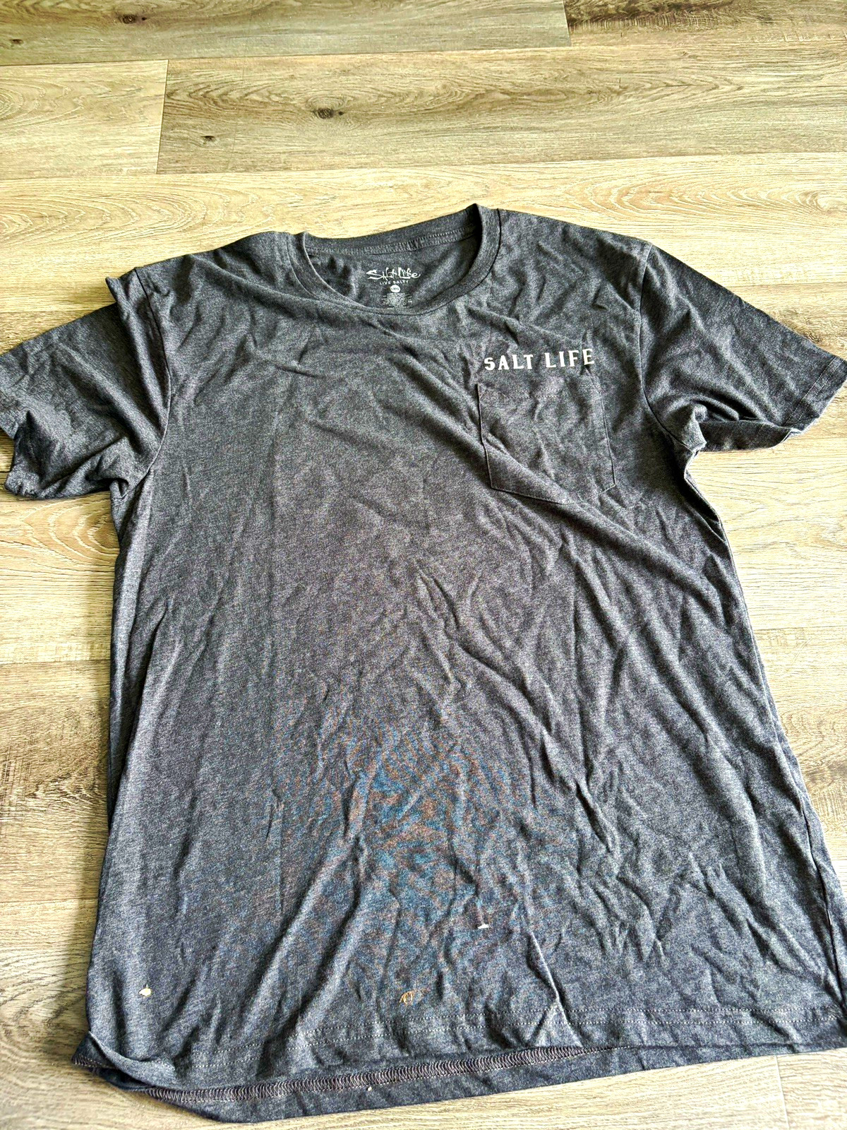 Salt Life Gray L Pocket Tee “Any Tail Any Water” Fish Graphic