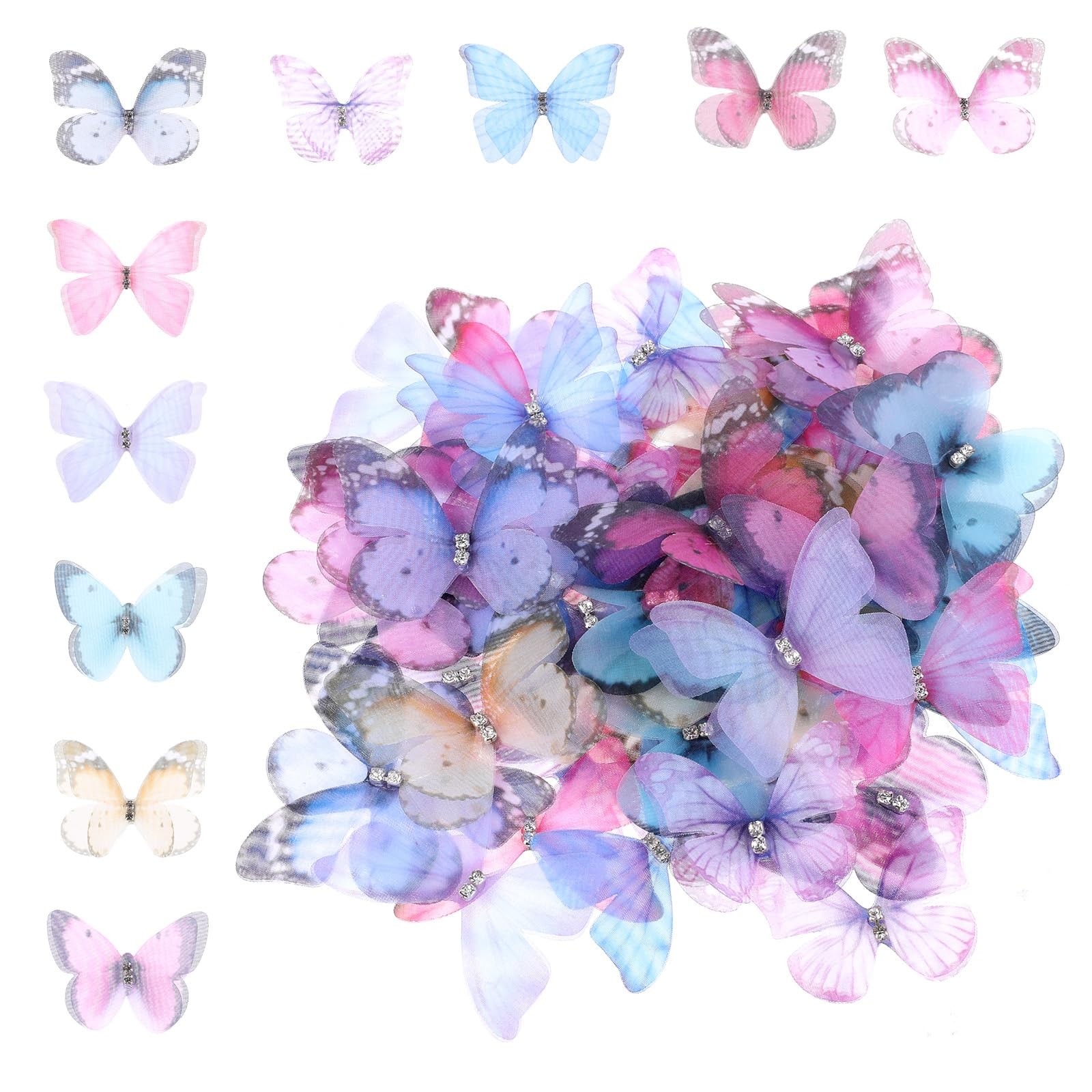 60 Pcs Organza Fabric Butterfly Appliques 3D Butterfly Decorations for Crafts