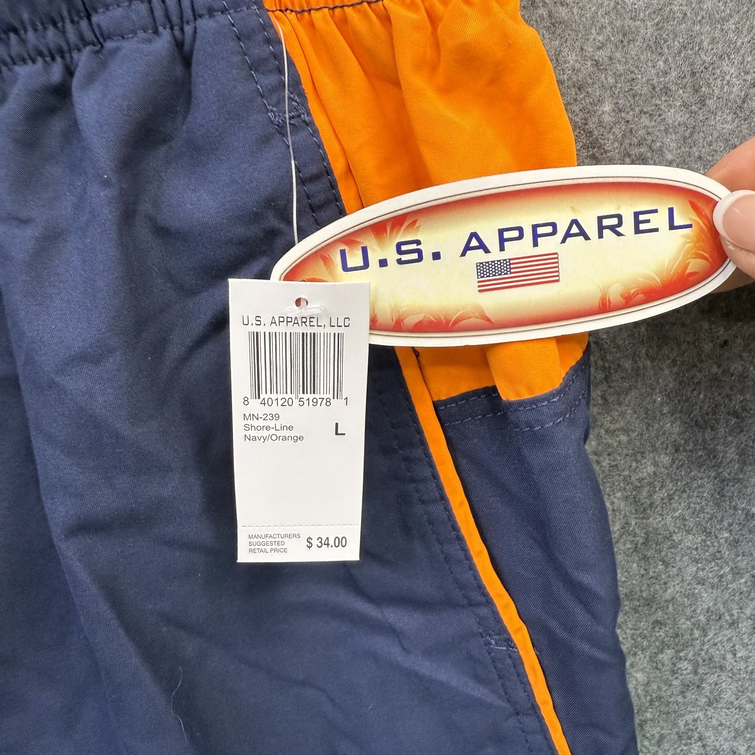 U.S. Apparel Men’s Swim Trunks Navy Orange Large Polyester Quick-Dry