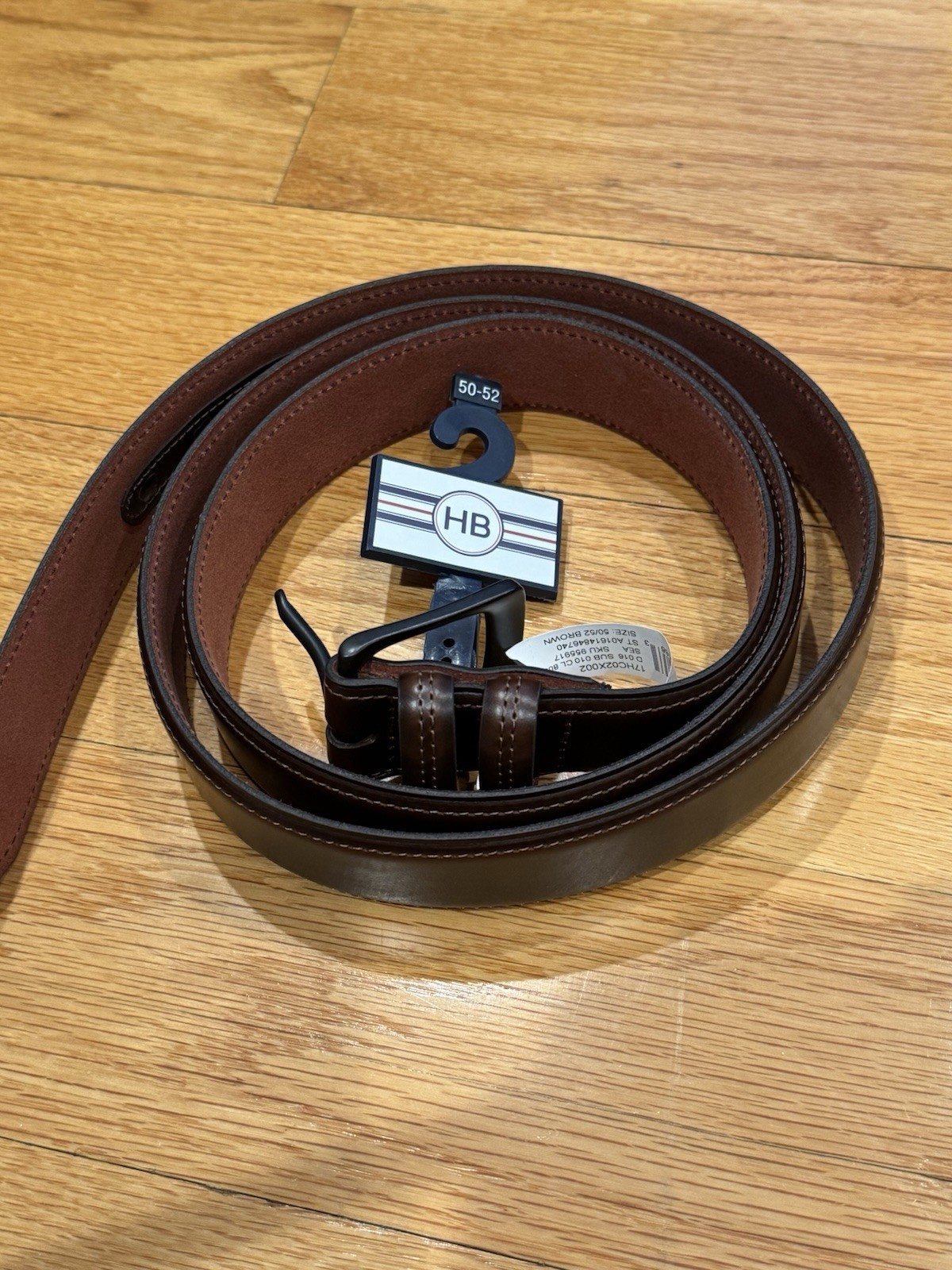 HB Brown Leather 1.25” Wide Belt Men’s Big Tall 52-50 Waist New With Tags