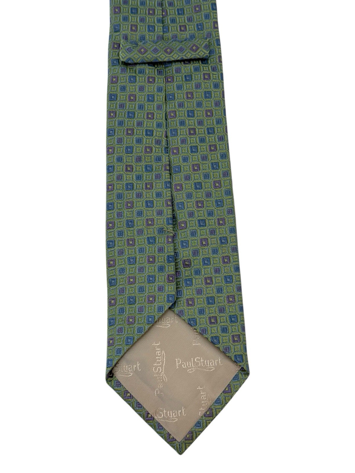 Paul Stuart Silk Tie Green Blue Purple Check Made In Italy 3.25″ x 58″ YGI T6100