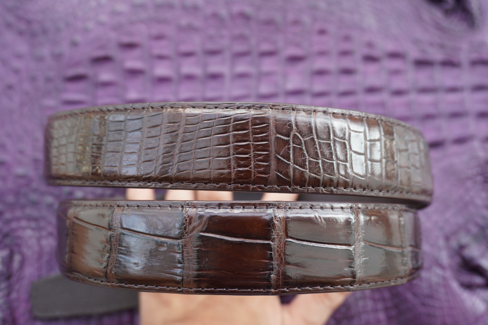 Dark Brown Genuine Crocodile Belly Leather Skin Men’s Belt W 1.3 inch #S18