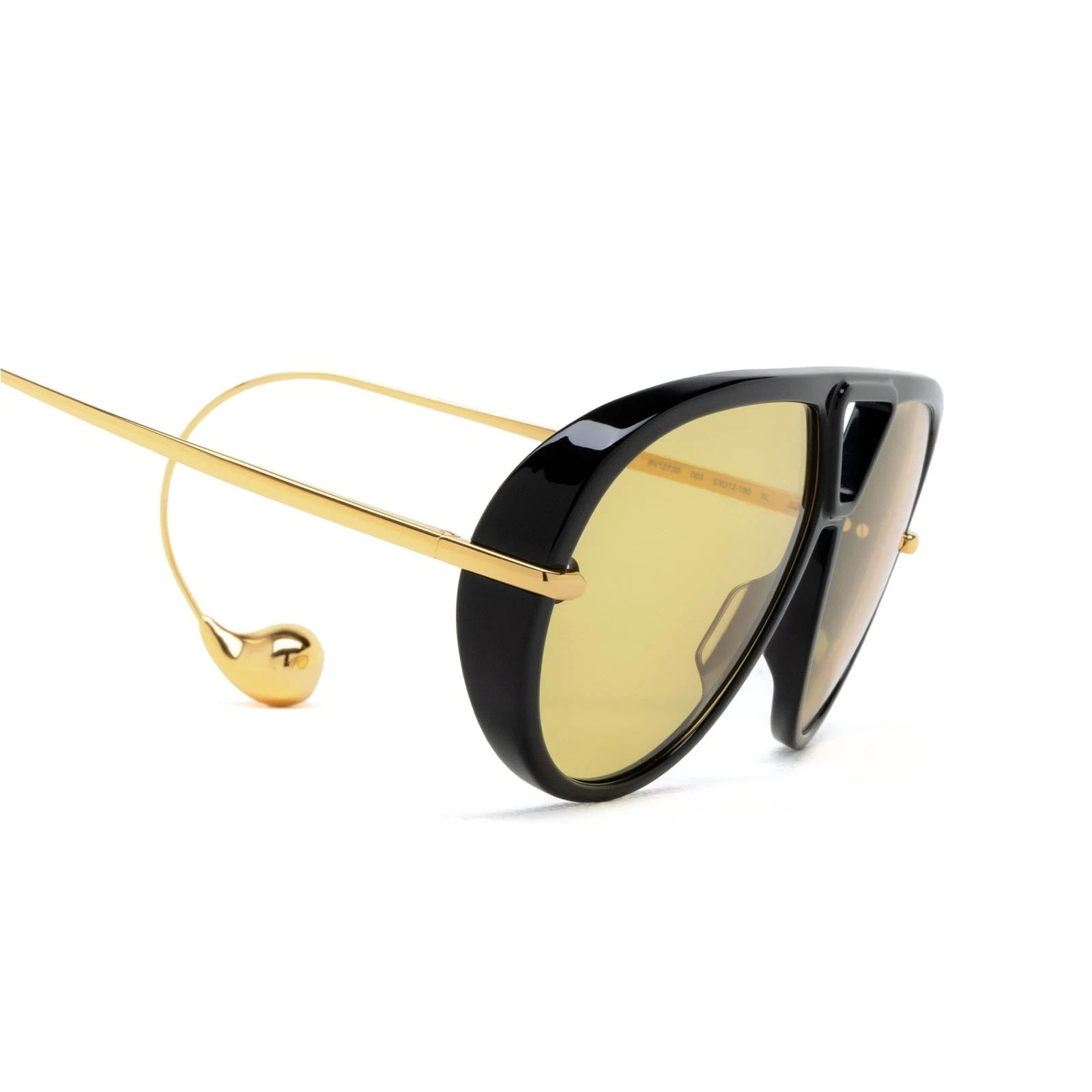 Bottega Veneta BV 1273S 003 Black Aviator Yellow Lens Pilot Sunglasses New