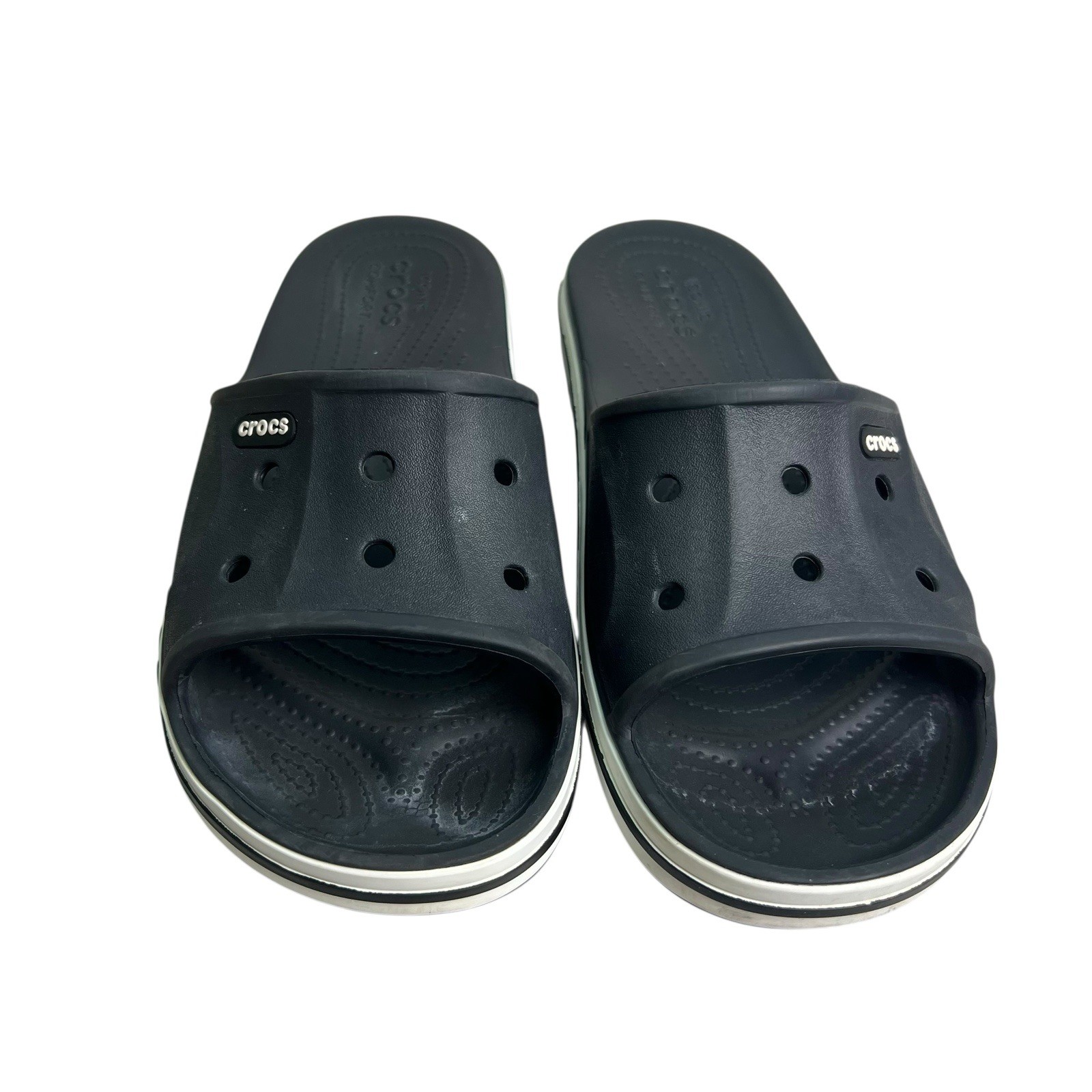 CROCS Croc Band Black Slide Unisex Sandals with White Trim W/9 M/7