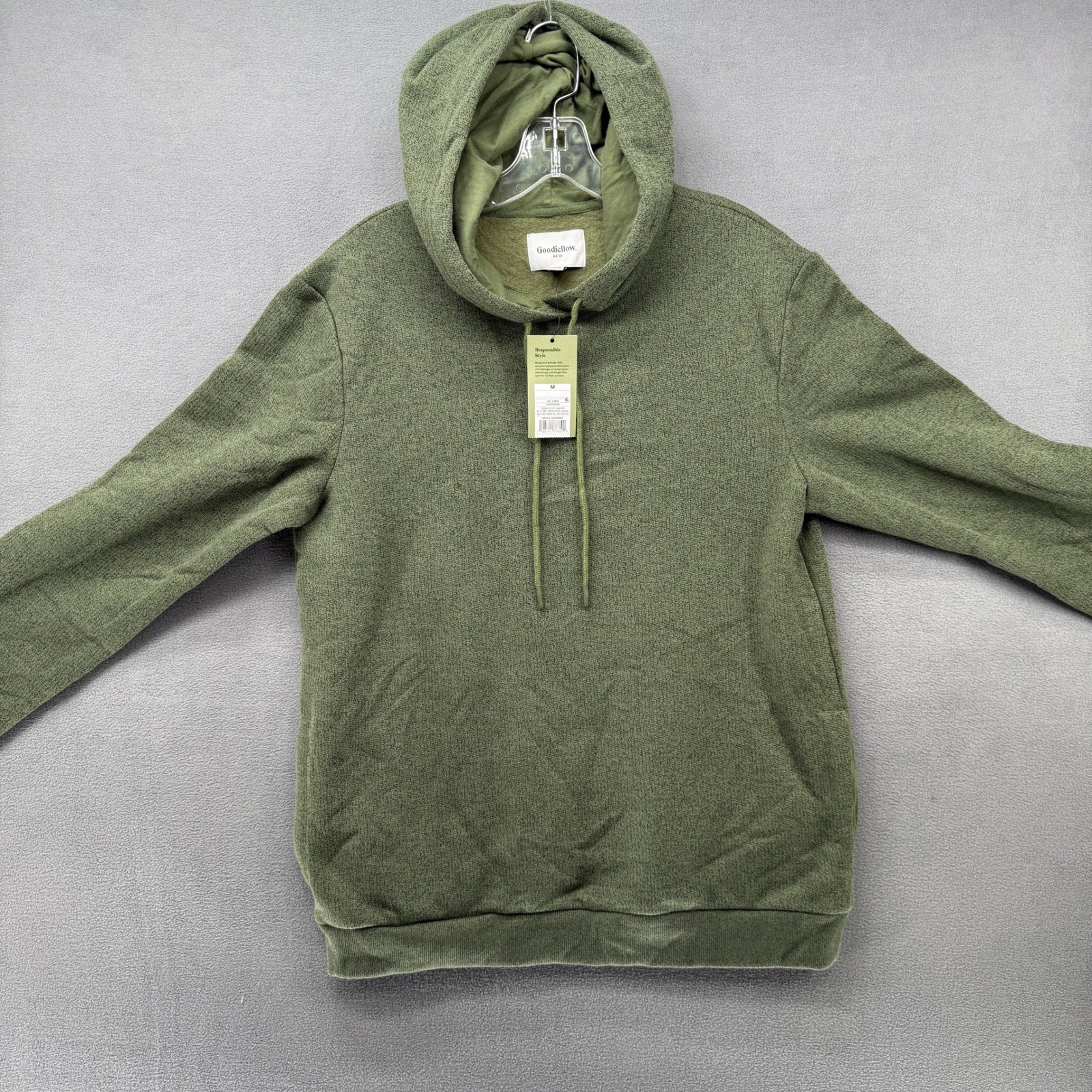 Goodfellow & Co Mens Olive Green Textured Pullover Hoodie Pocket Casual Size M