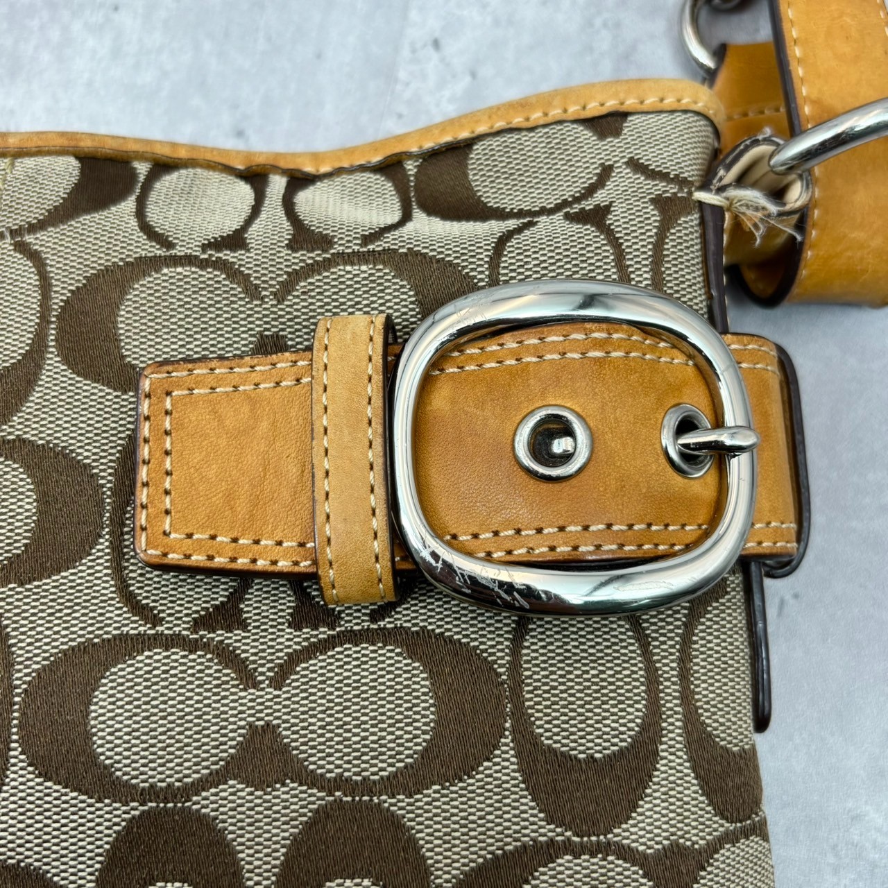 Coach F19682 shoulder bag signature canvas leather Brown Authentic From JAPAN