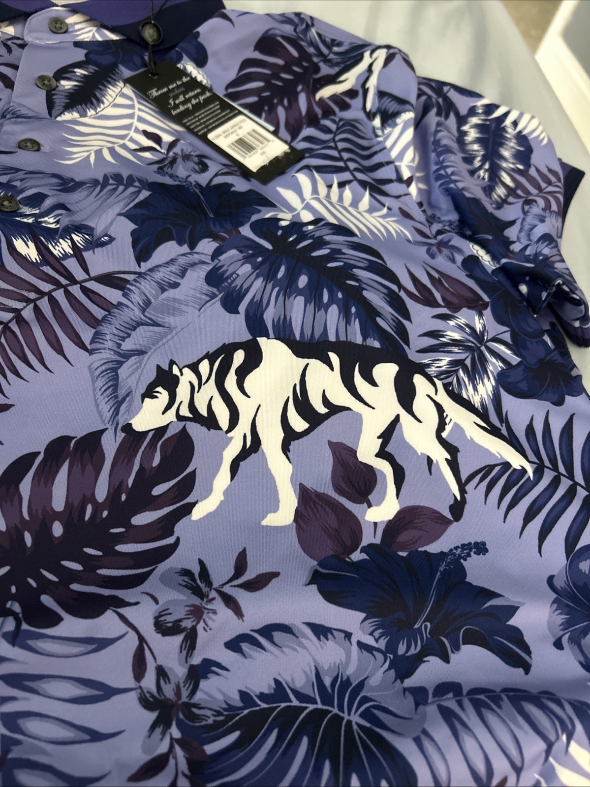 NWT Greyson Floral Wolf Jungle Golf Polo Shirt Arctic Men’s Sz Large Color: IZ