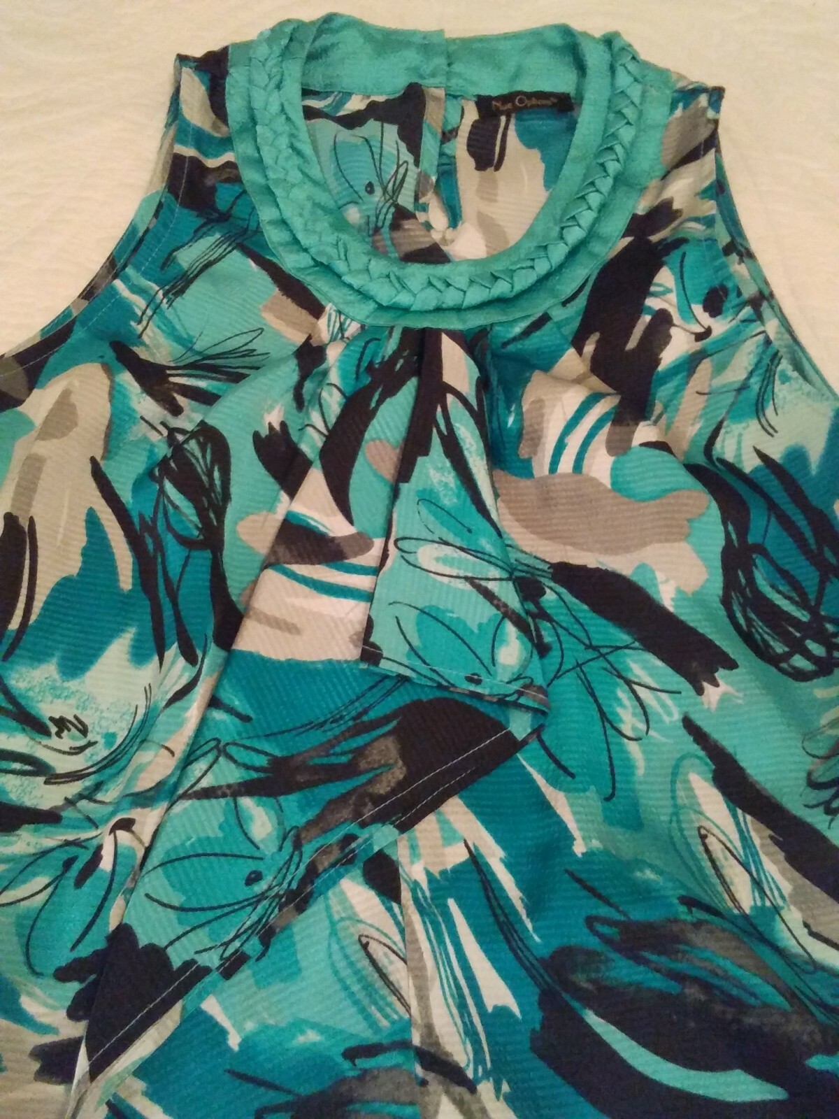 Nue Options Sleeveless Neck cover Classy Blouse Top Size See pic Shirt Sea Blue
