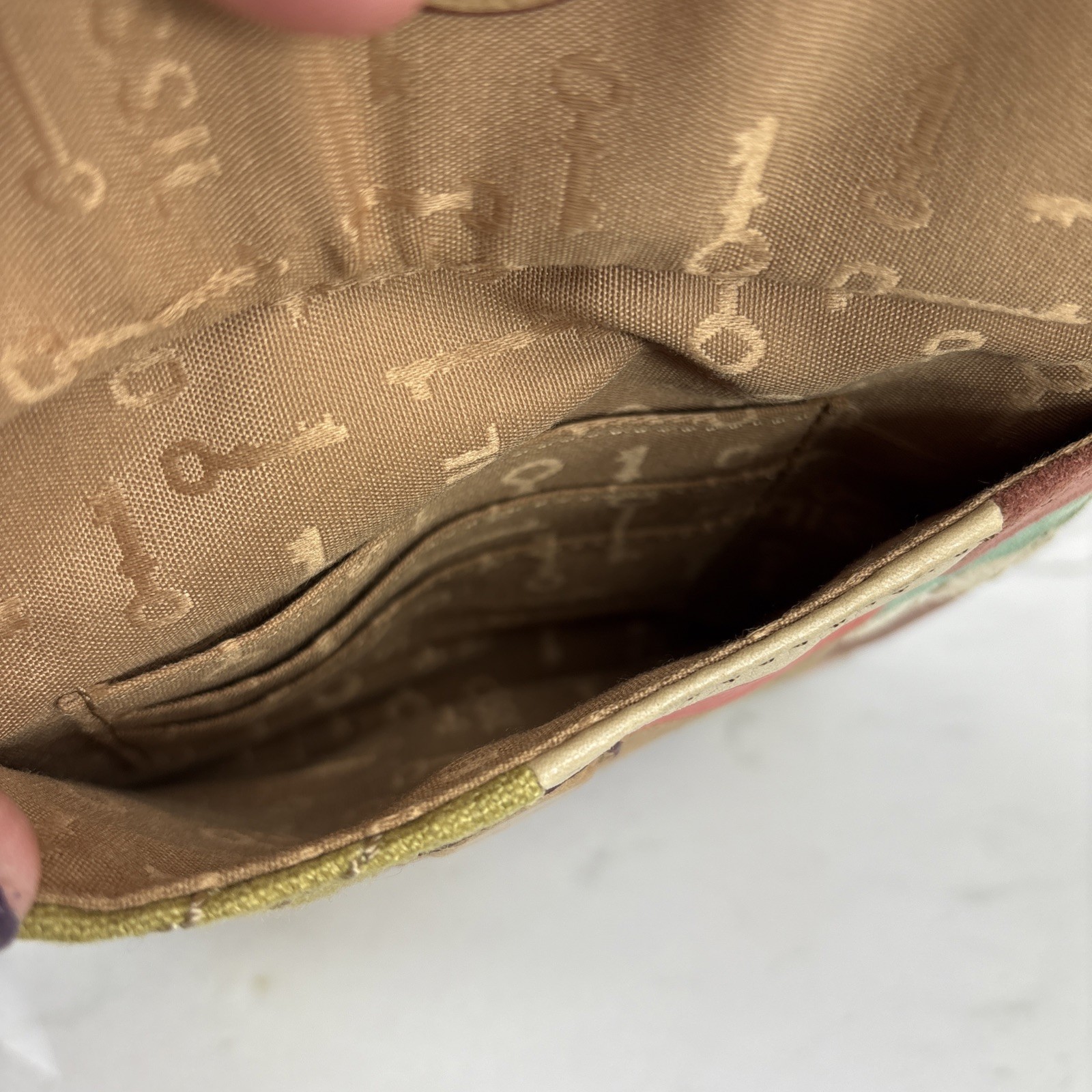 Fossil Maddox Patchwork Colorblock Lt Tan Leather Adj Strap Y2K Crossbody Purse