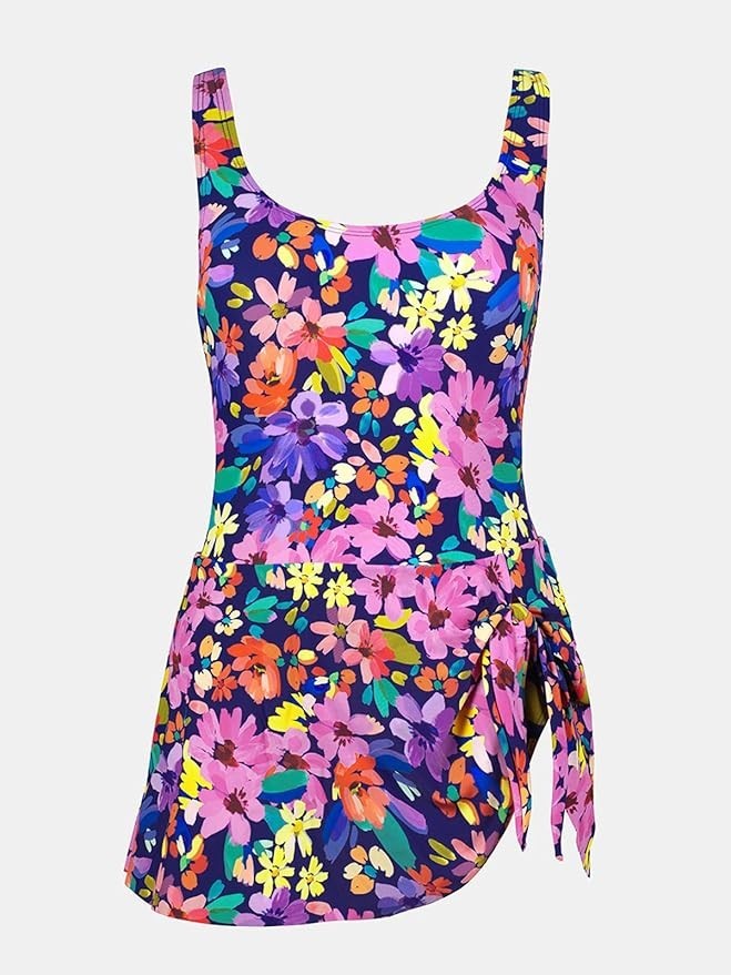 One‑Piece Swimsuit Bathing Suit Scoop Neck Swimdress Wide Straps Tie Knot Women