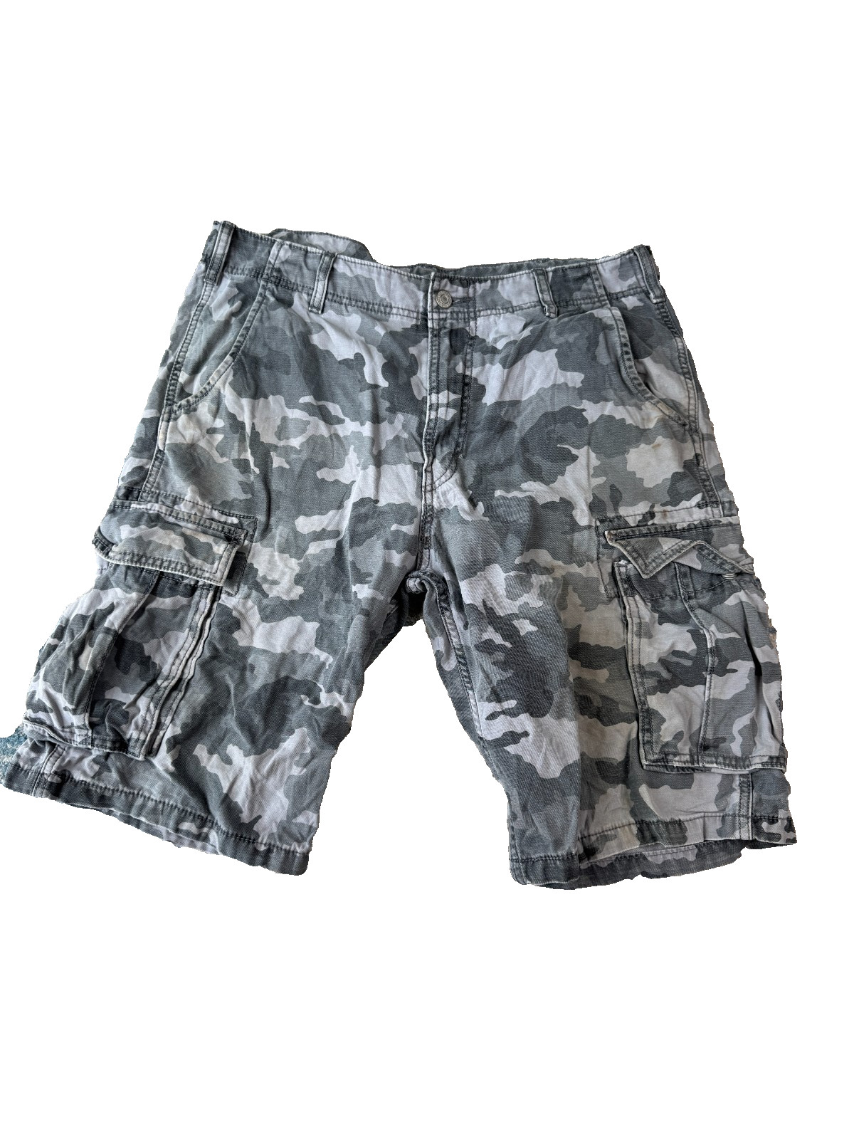 Levi’s Cargo Shorts Mens 32 Grey White Camo Camouflage Cotton Multi Pocket Loose