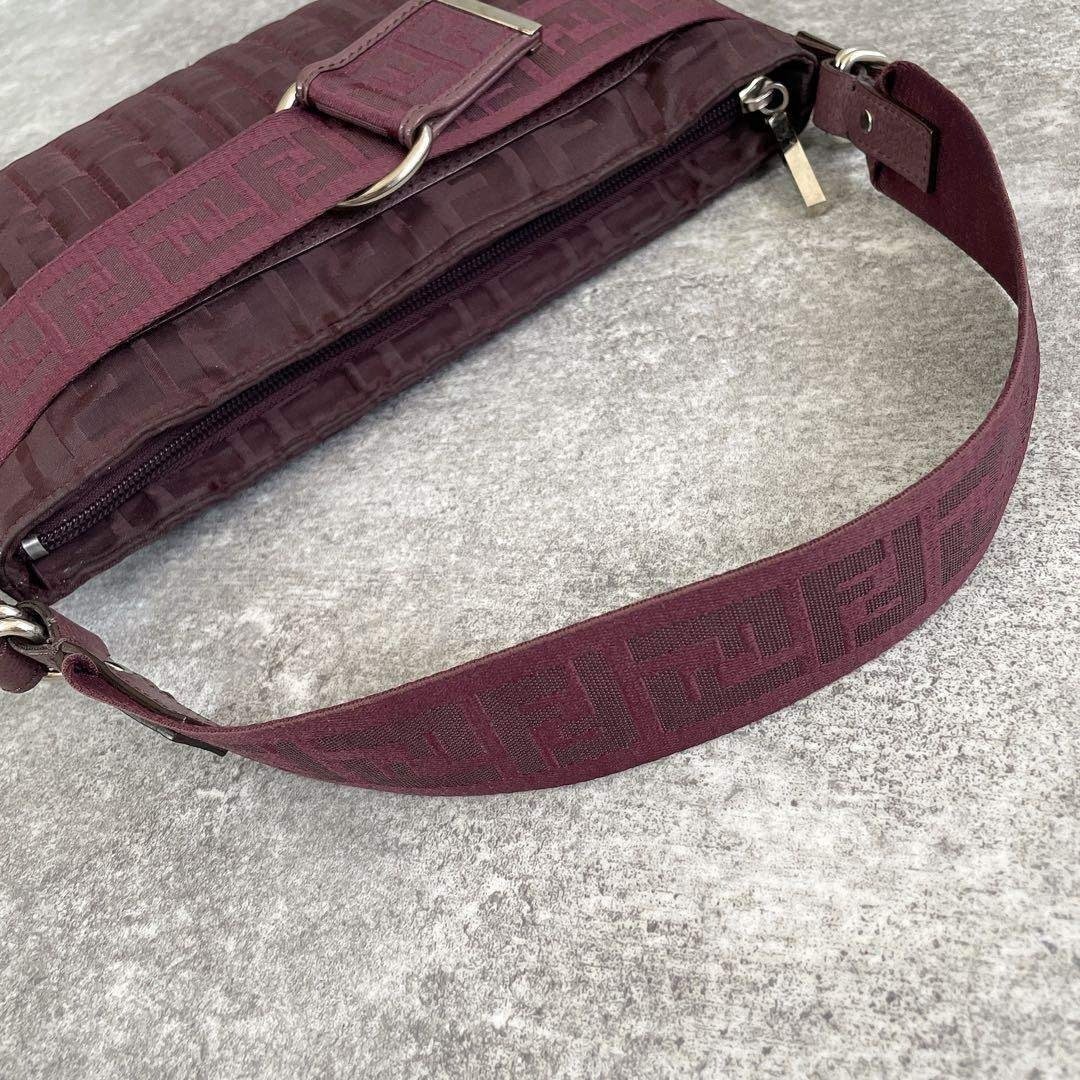 FENDI Zucca Mamma Bucket Shoulder Handbag Bordeaux Size: W:11.4 × H: 6.5 in.