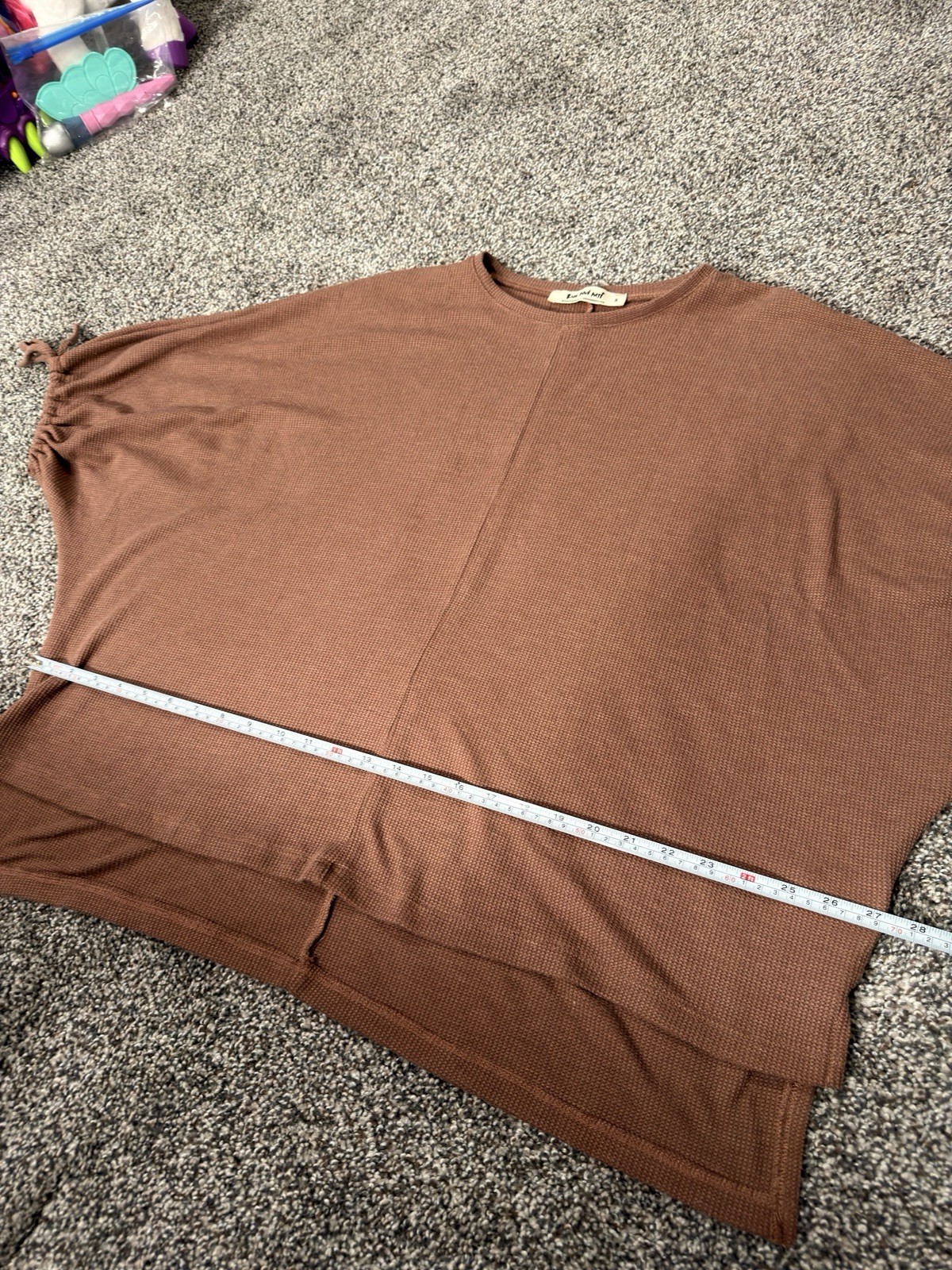 Women Waffle Knit Solid Loose Tee Mauve Size S Three Bird Nest
