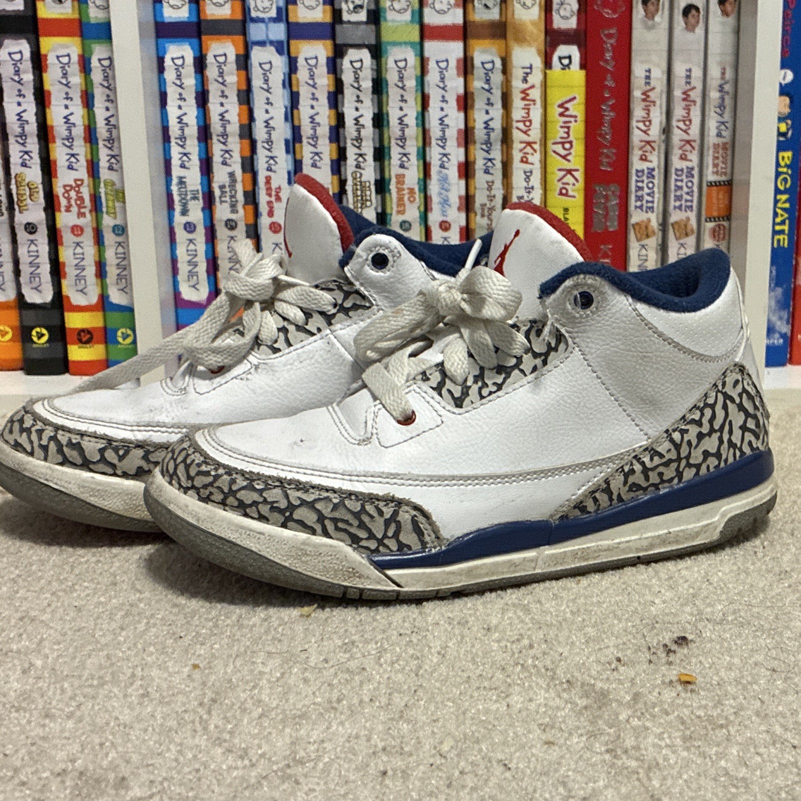 Jordan Air 3 Retro GS Unisex Kids 2.5Y White/Gray/Blue/Red Leather 429487-106