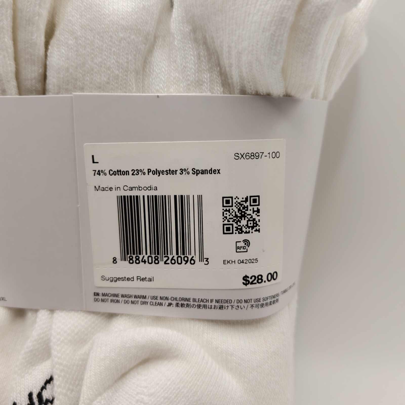 Nike Dri-Fit Training Everyday Plus Cushioned Crew Socks White 6 Pairs Size L
