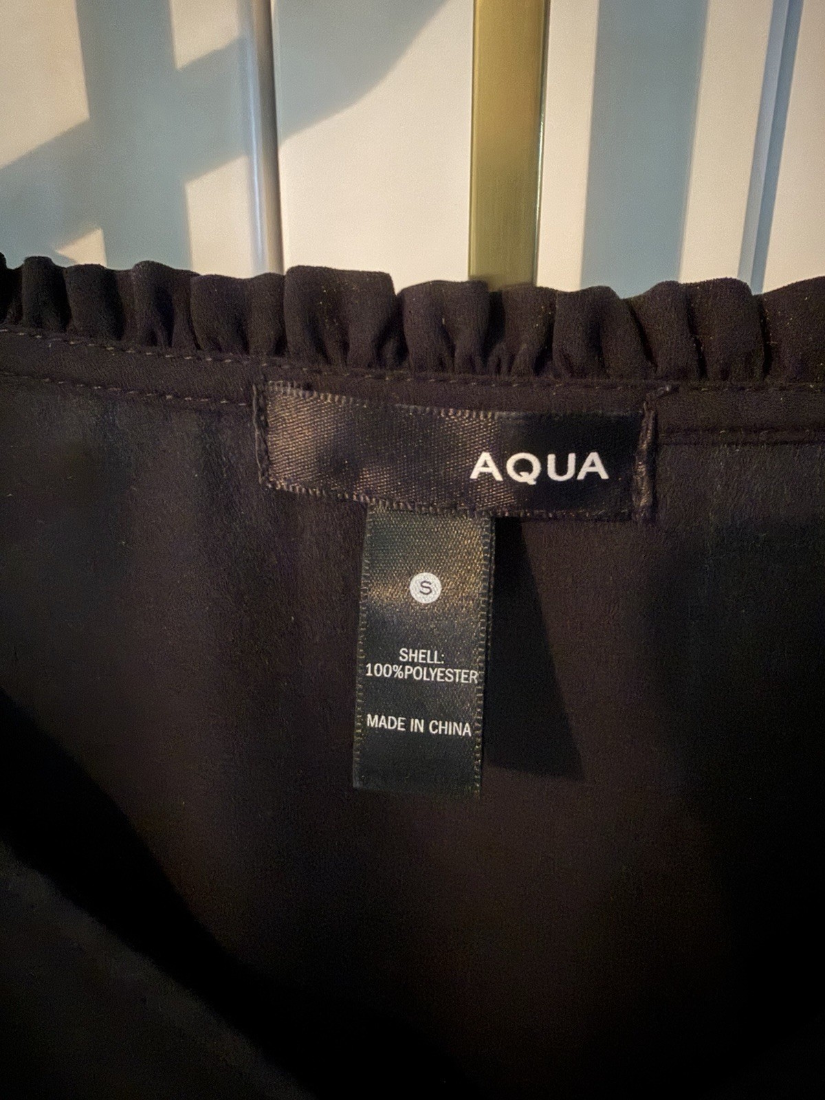 AQUA Black Chiffon Sheer V-Neck Button Front Smocked Cuff Blouse S