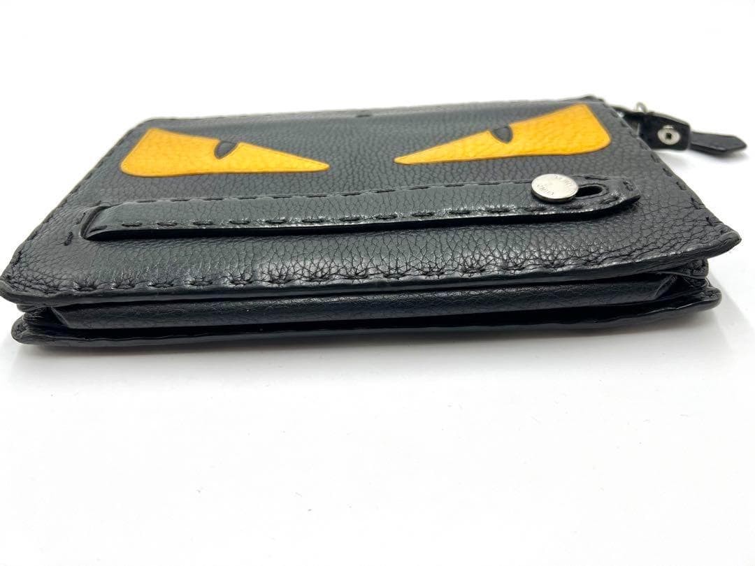 Fendi Monster Bag Bugs Eye Clutch Black Yellow Selleria Leather Pouch 9.1×5.9in