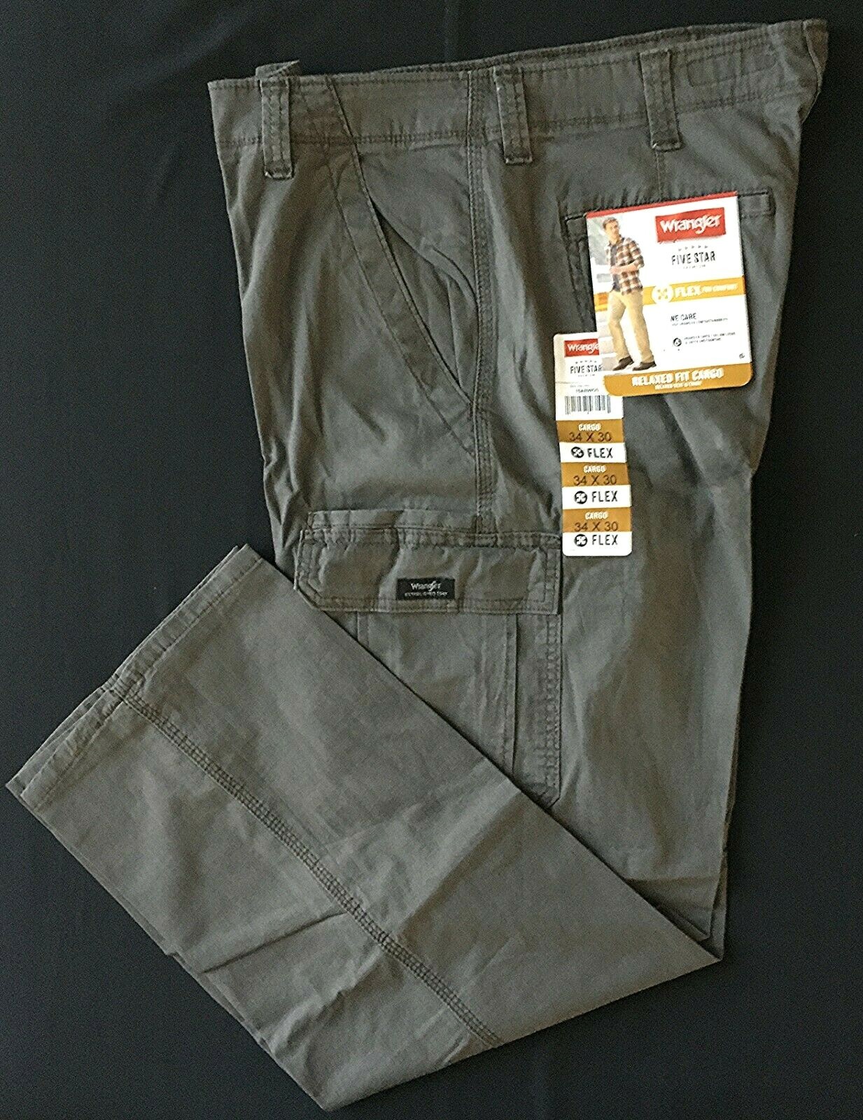 Men’s Wrangler Flex Cargo Pants Relaxed Fit w/ Tech Pocket CHOOSE COLOR & SIZE