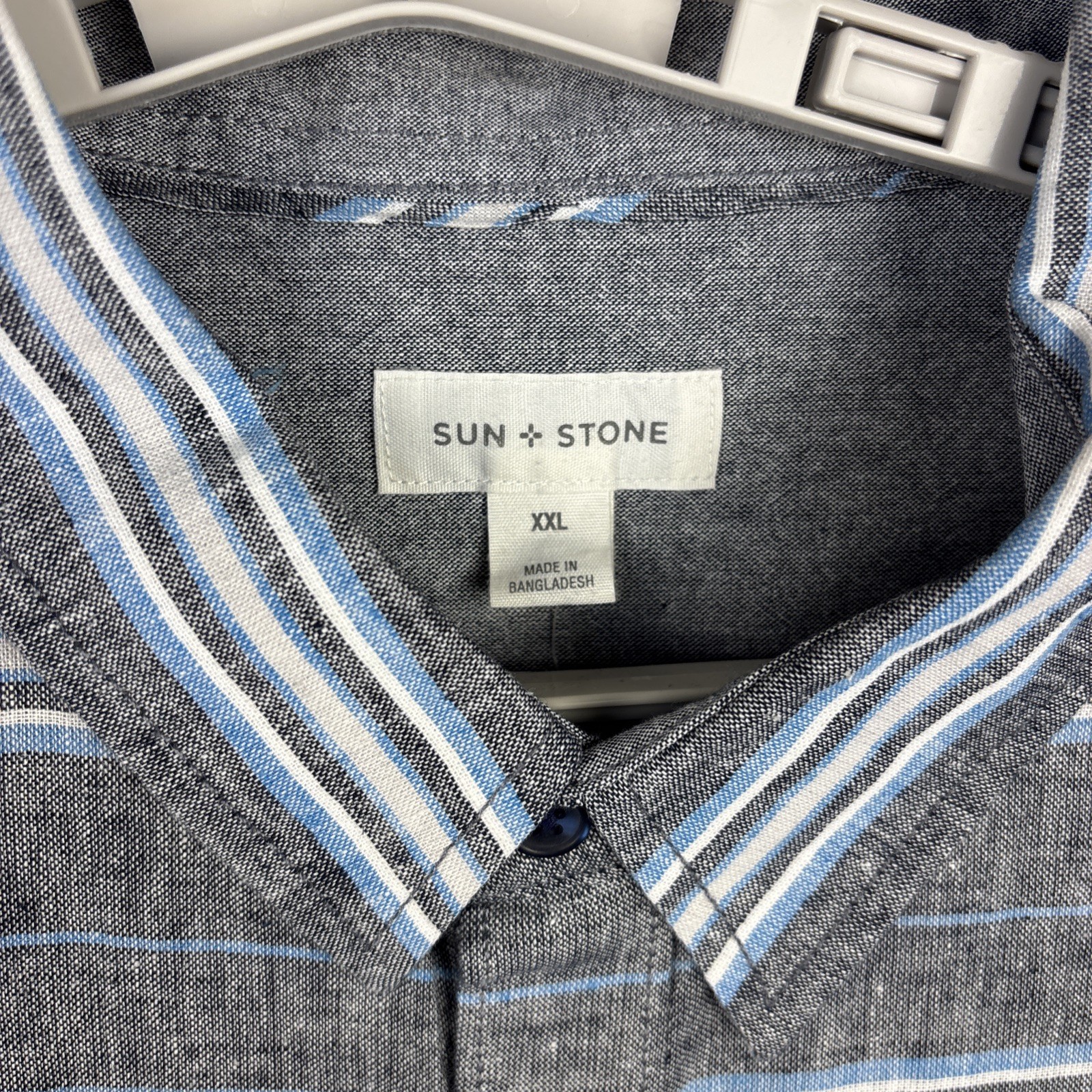 Sun + Stone Men’s 2XL Gray Blue Striped Long Sleeve Button Up Linen Shirt NEW