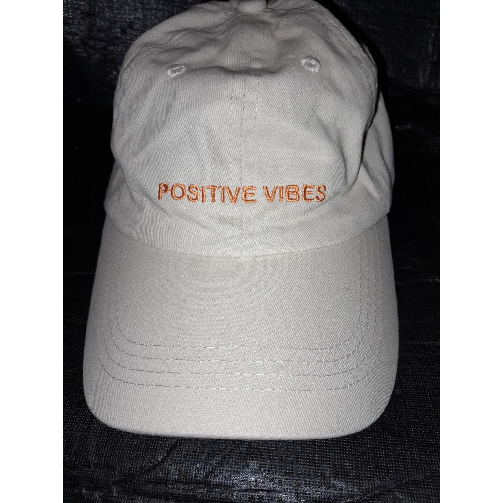 Positive Vibes Baseball Hat Cap Beige Yellow Adjustable Summer Beach Travel Hat