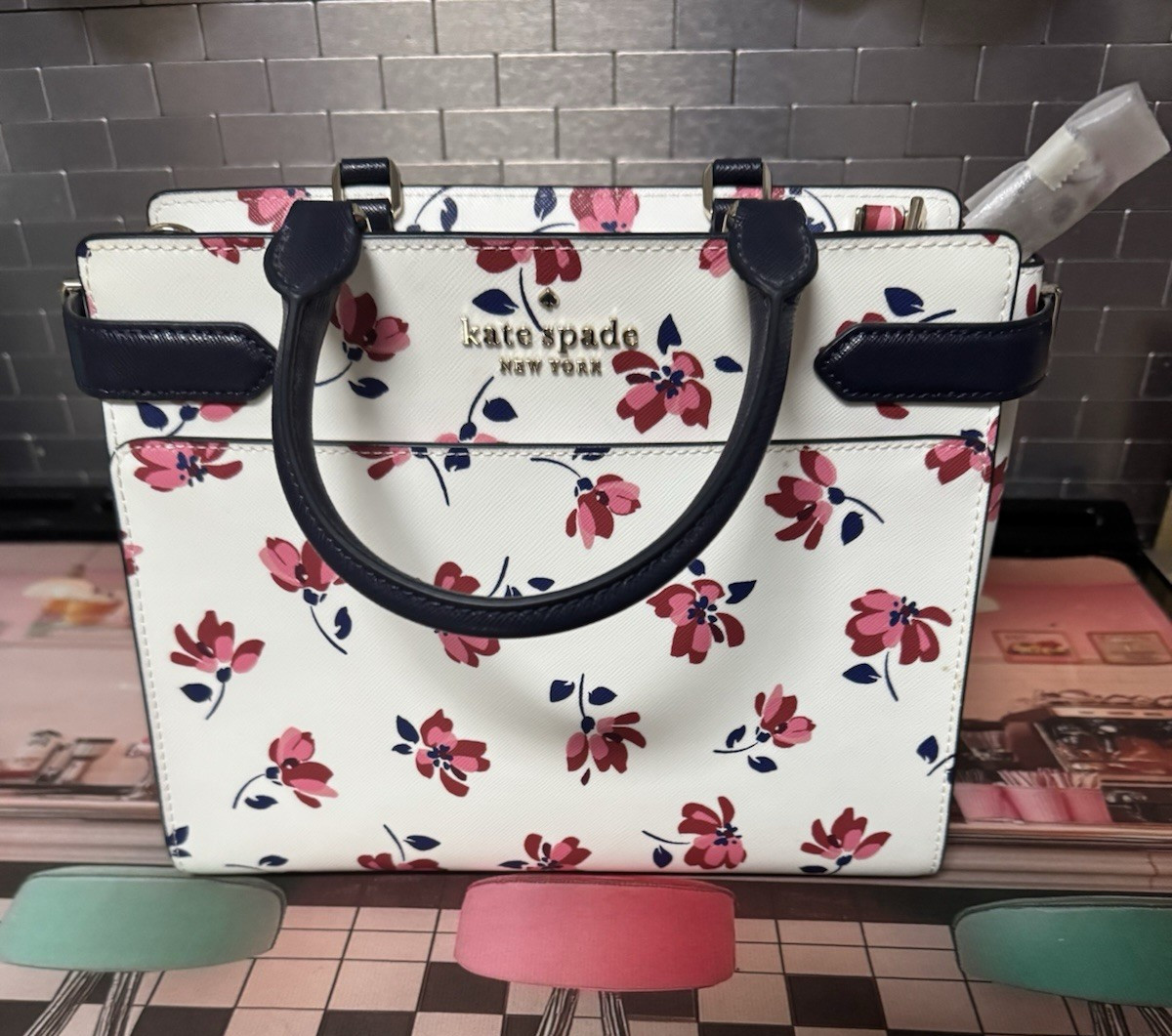 NWT Kate Spade Staci Tea Garden Medium Satchel Floral Crossbody Bag
