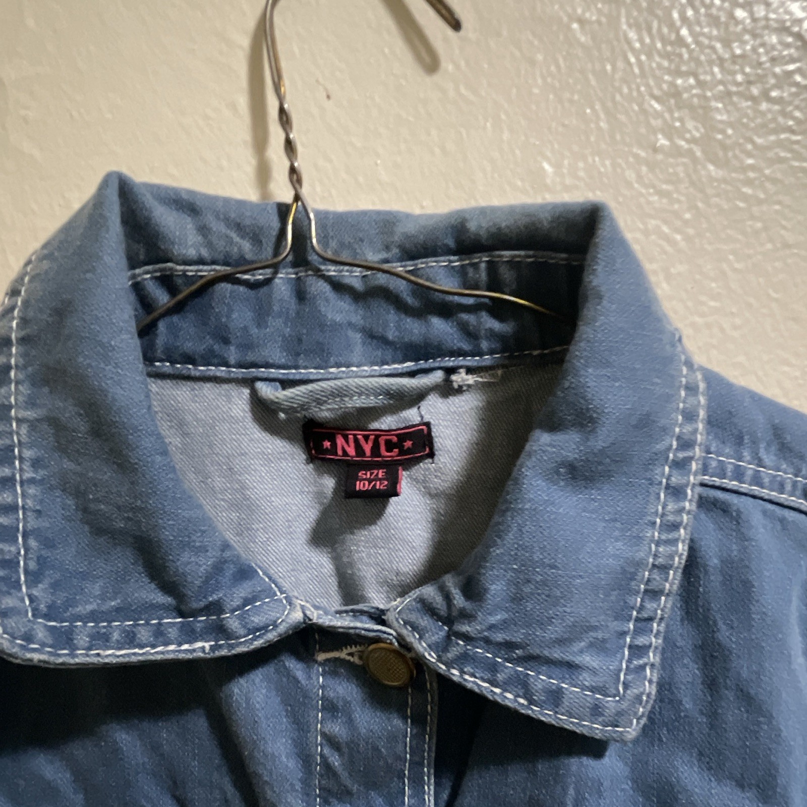 NYC Girls Denim Plaid Button Jacket w/ Pockets Blue Beige Navy Size 10/12