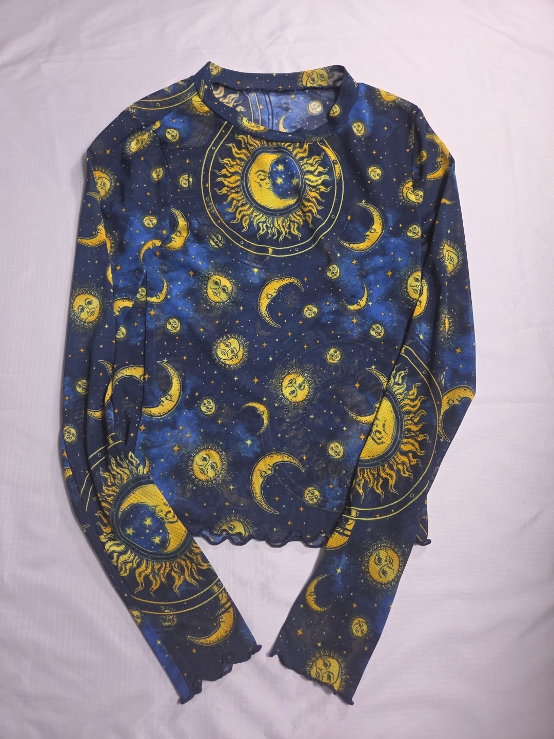 Sun Moon Celestial mesh top, Long Sleeved Size XS/SM
