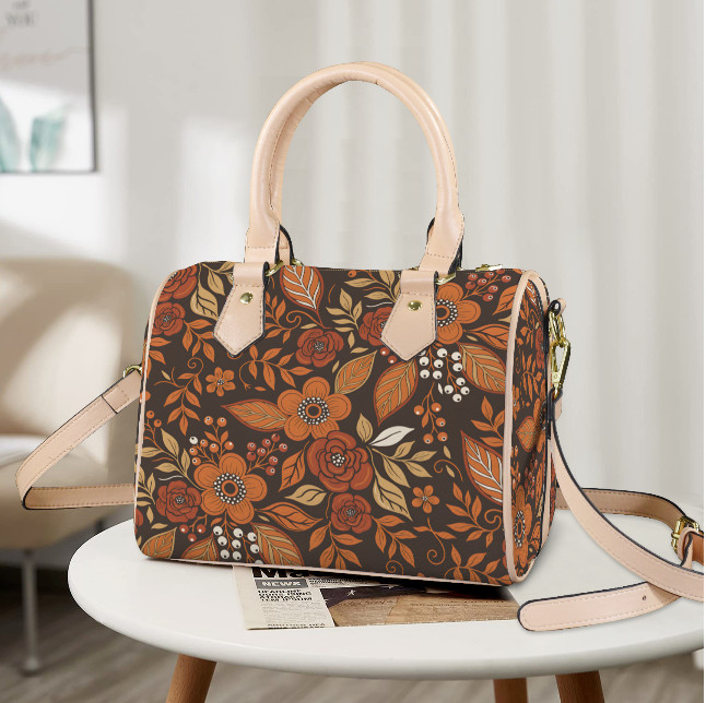 Fall Flowers Burnt Orange Brown Shoulder Cross Body Bag Satchel 8 x 10 New