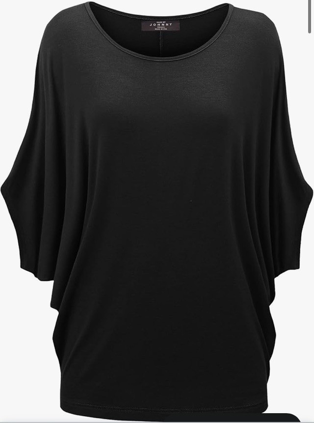Made by Johnny Women’s Scoop Neck Half Sleeve Batwing Dolman Rayon Top Black Med