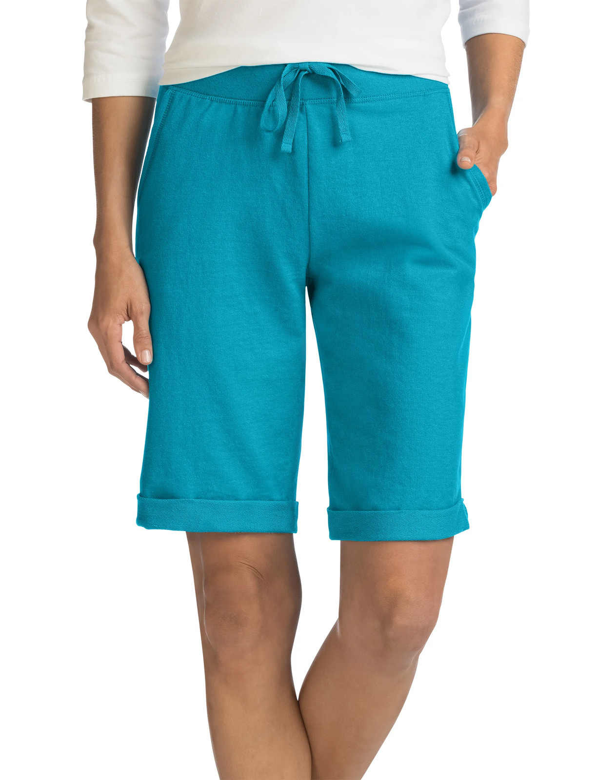 Hanes Bermuda Shorts Pockets Women’s French Terry Drawstring Closure Activewear