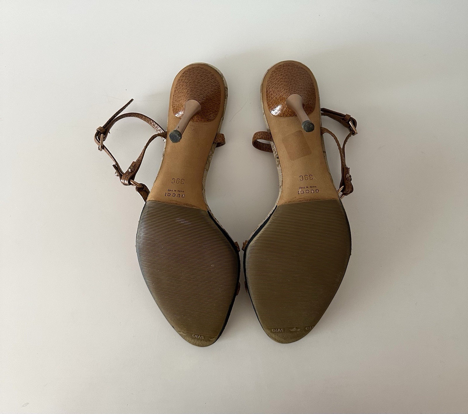Gucci Vintage Brown Monogram Sandals Heels Size US 8.5/9 EUR 39C
