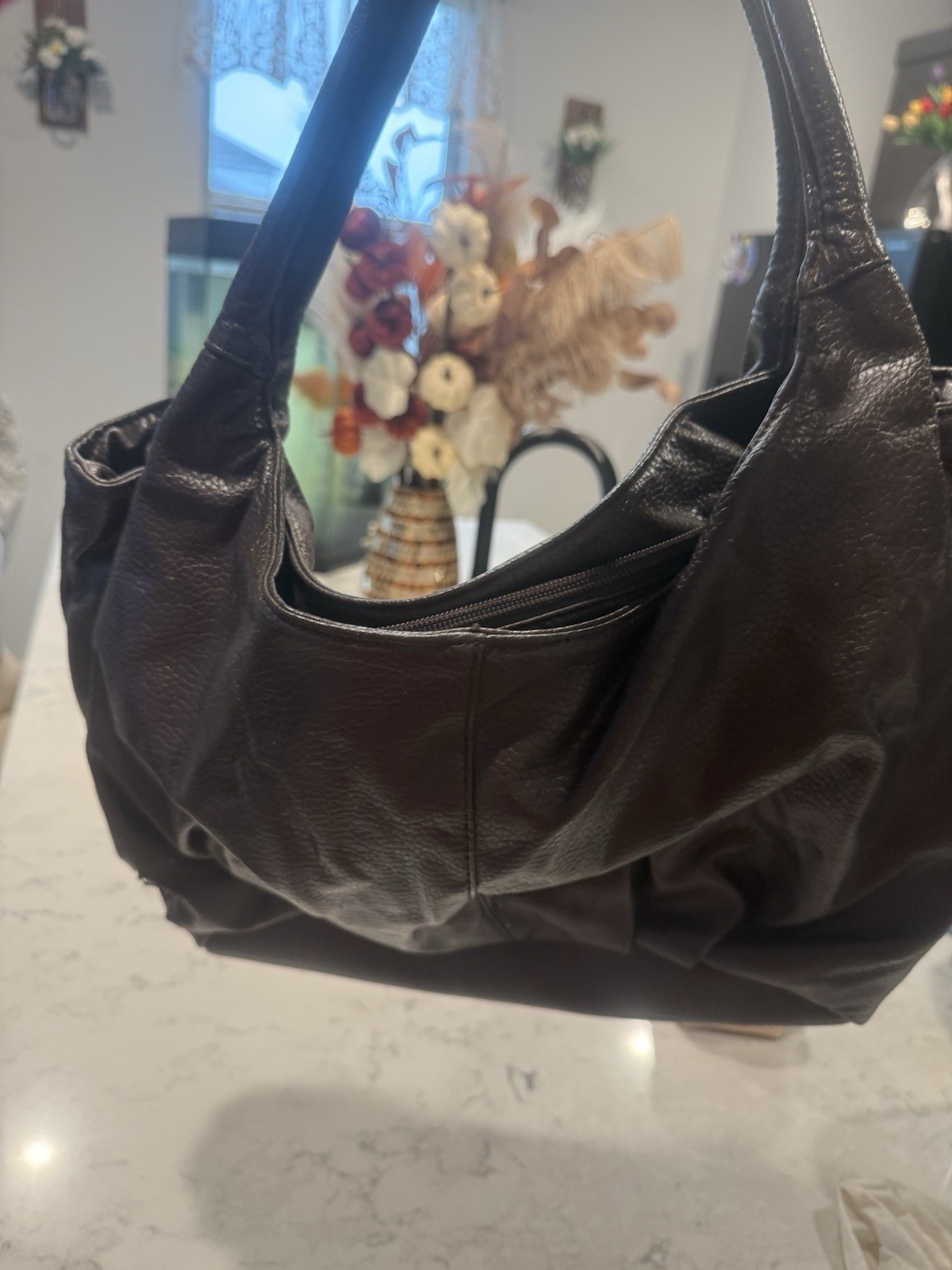 MIG Collection Brown Shoulder Bag Double Handles Zipper Accent Magnetic Zip