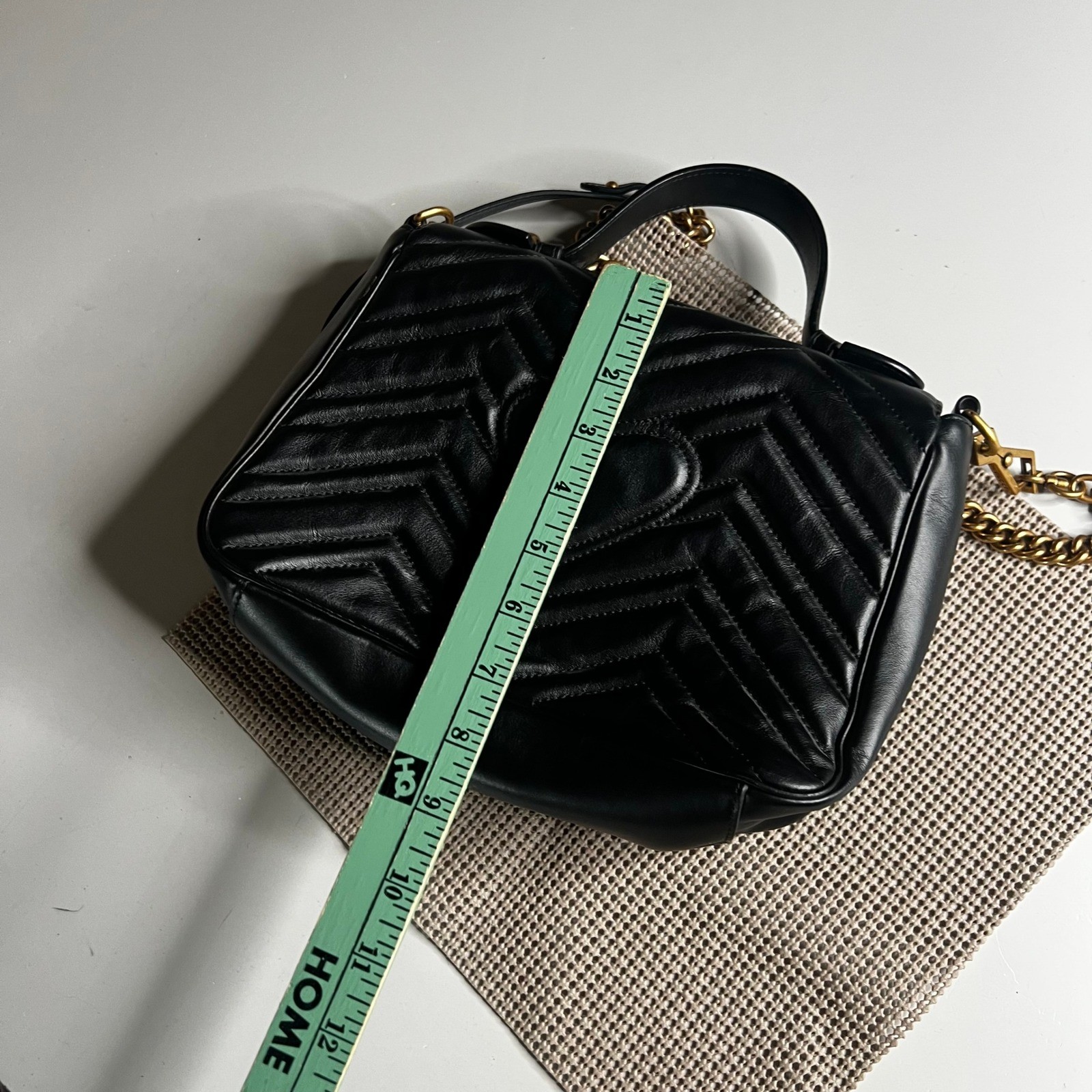 Gucci GG Marmont Matelasse Black Leather Top Handle Bag 498110 Small