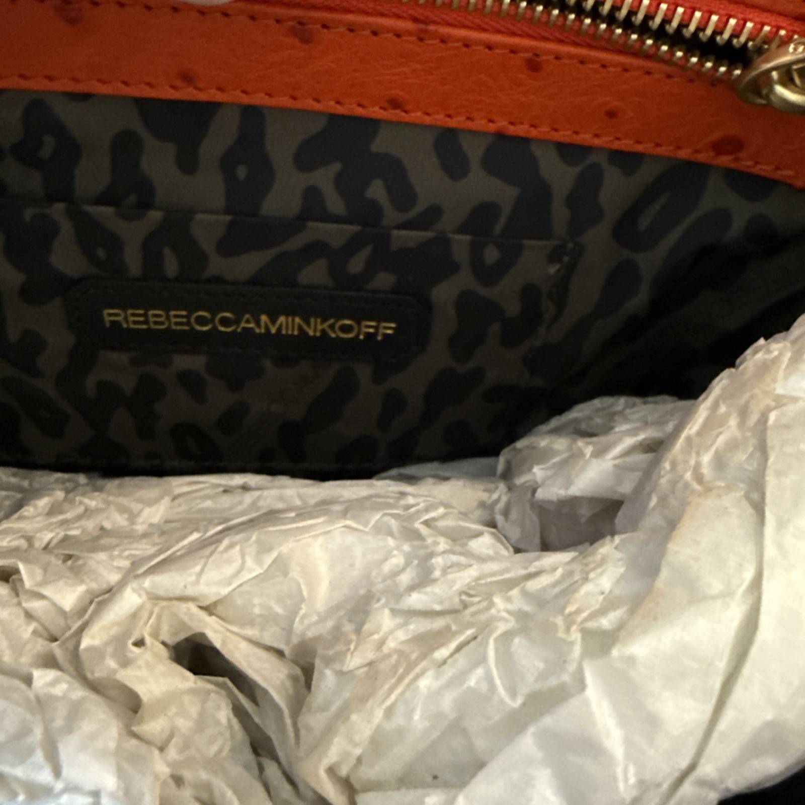 Rebecca Minkoff Covet Satchel Persimmon Ostrich-Embossed Leather NWT H163B24P