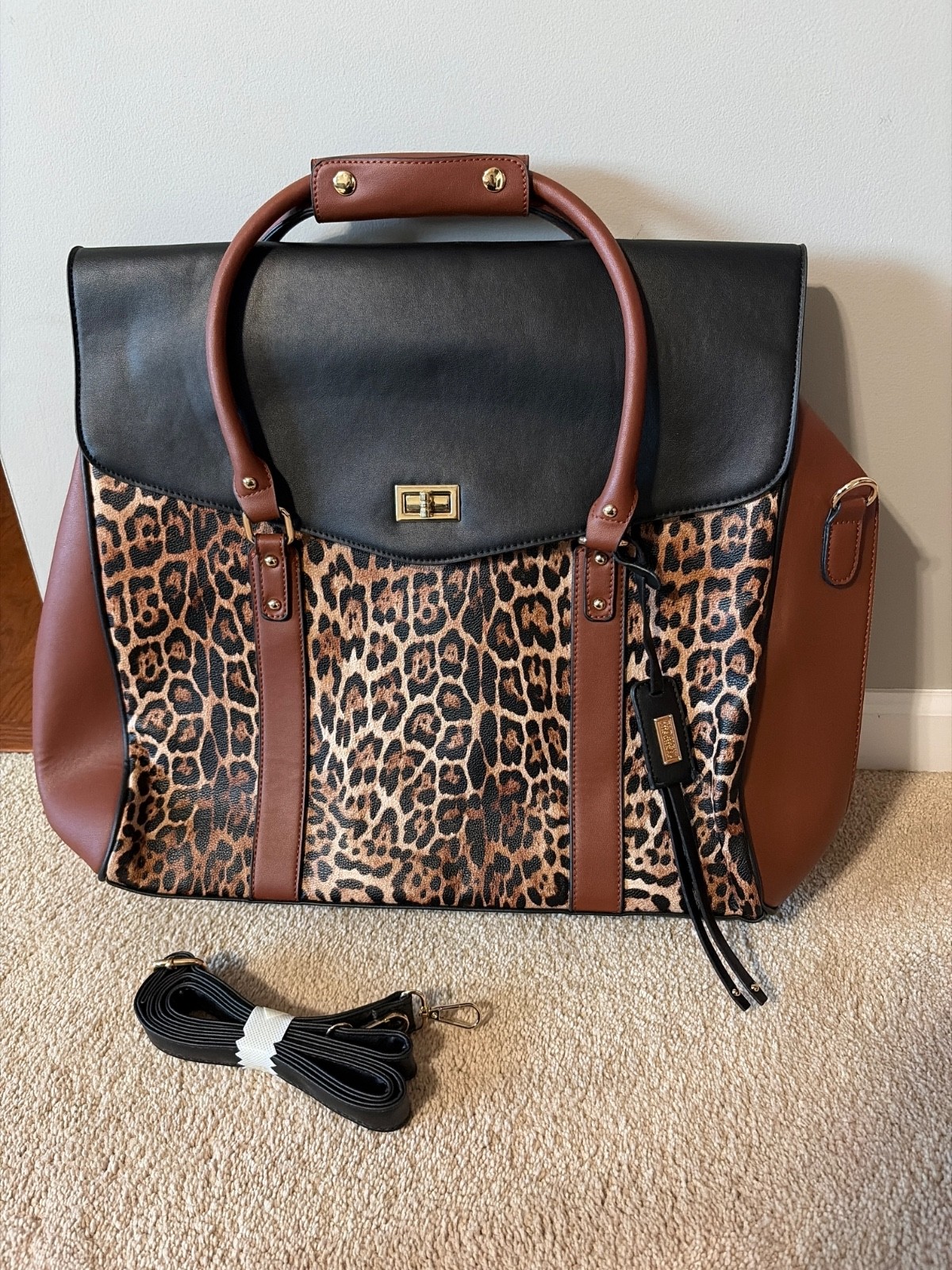 Badgley Mischka Leopard Print Travel Tote Weekender Bag