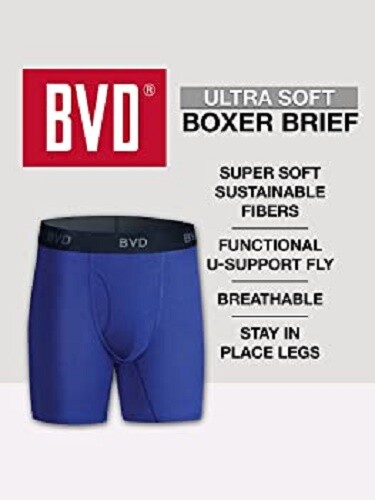 BVD® Men’s Ultra Soft Boxer Briefs, Assorted 3 Pack NEW!!! MOV3BBA