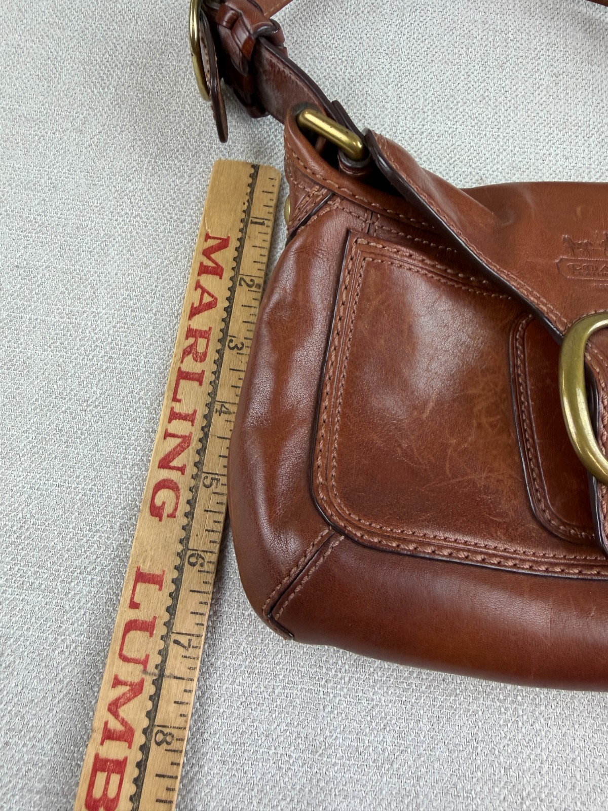 Coach Bleecker Legacy 11427 Cognac Leather Flap Shoulder Bag Tattersall Plaid