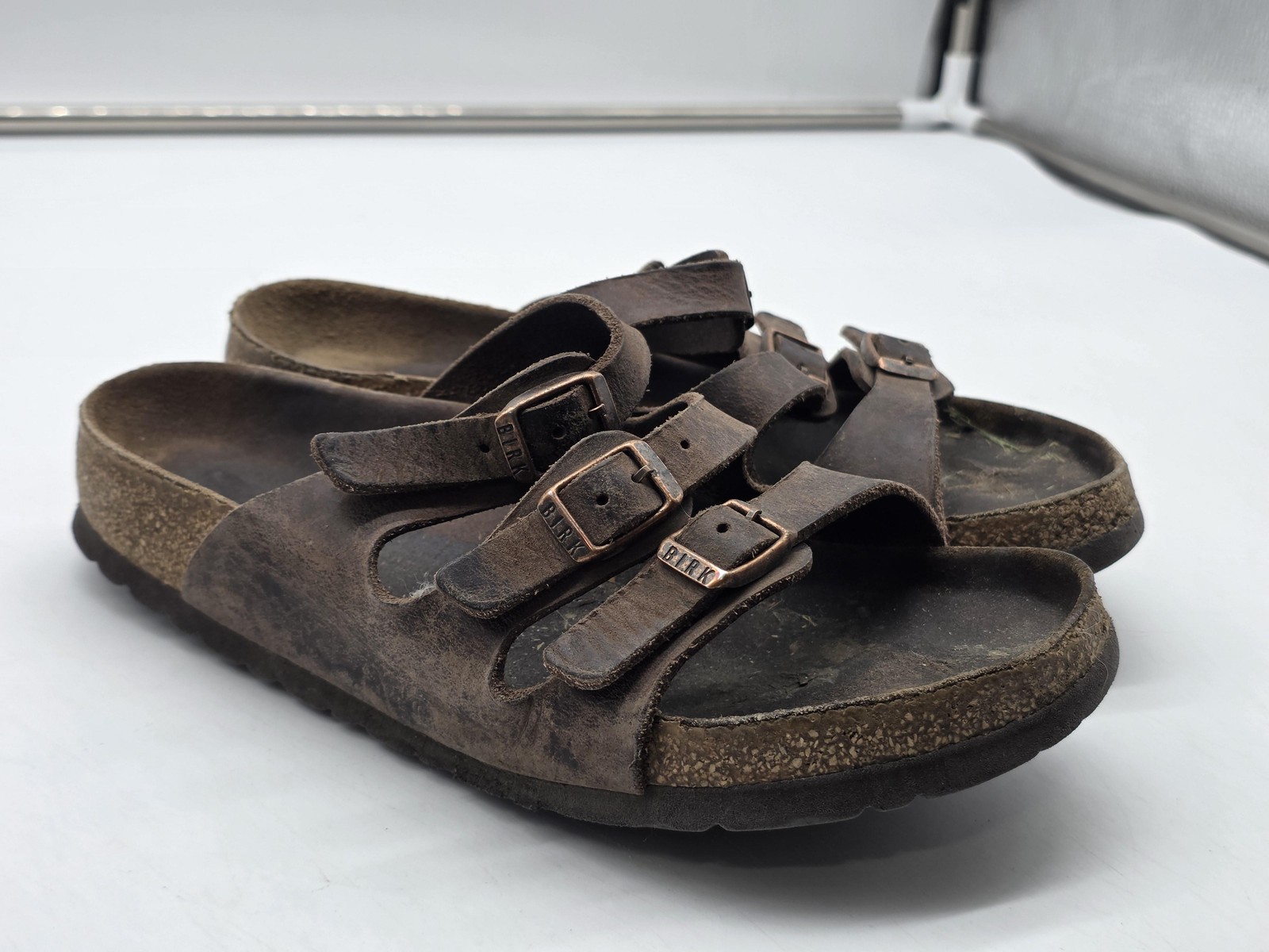 Birkenstock Florida Sandals Shoes Womens Size 8 39 Brown Strappy Slide Damage