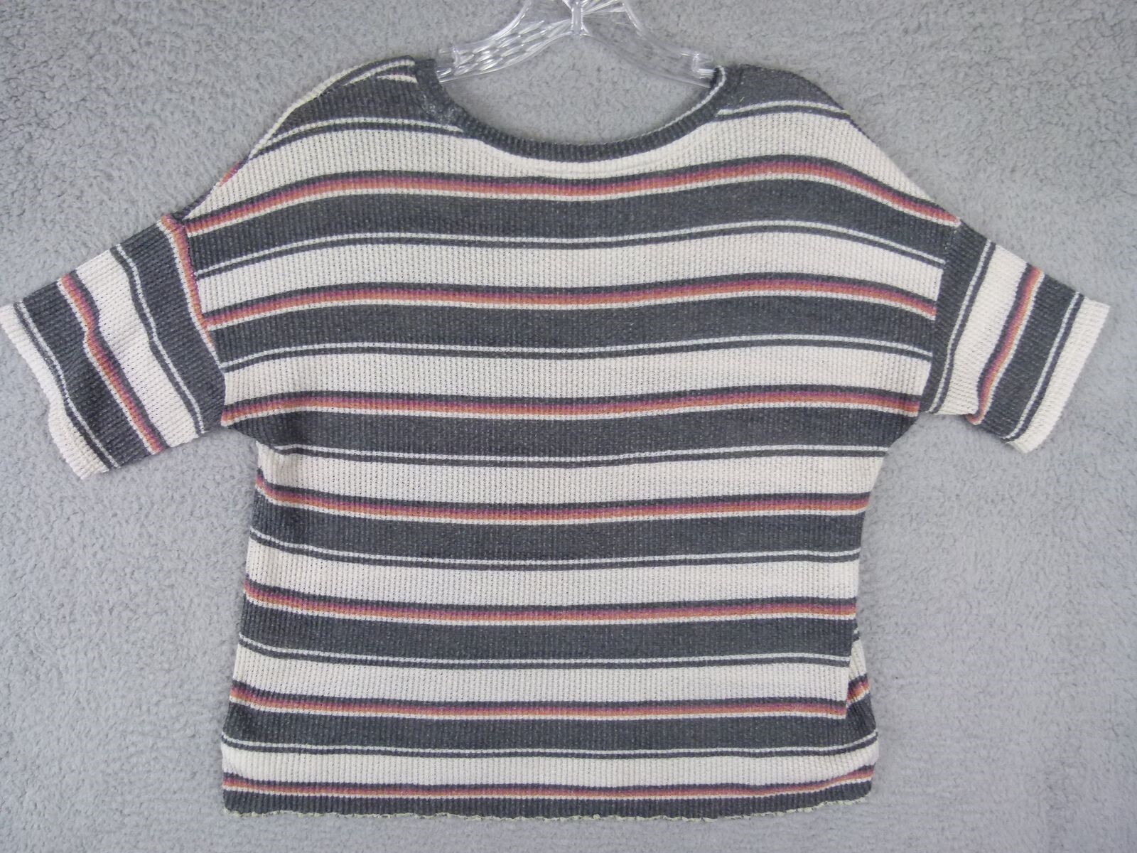 American Eagle Womens Small White / Pink / Gray Striped Shortsleeve Sweater Top