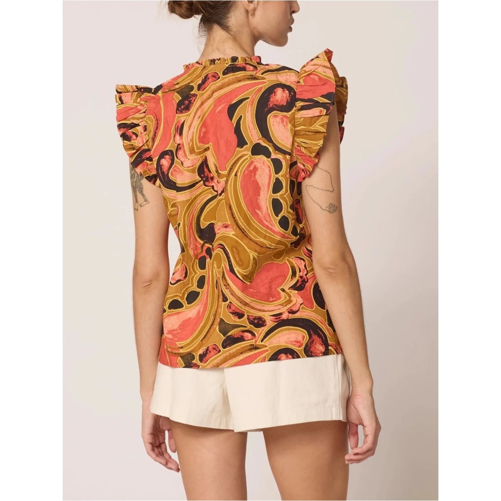 NWT Cleobella Maritza Blouse Osaria Print Organic Cotton Flutter Sleeve Top Med