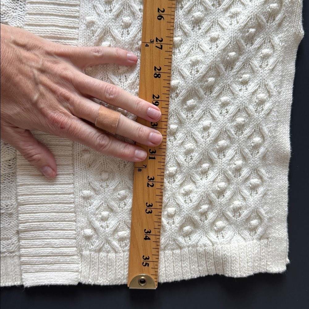 Talbots Cable knit Open Front Long Line Split Hem Cashmere Blend Cream Chunky MP